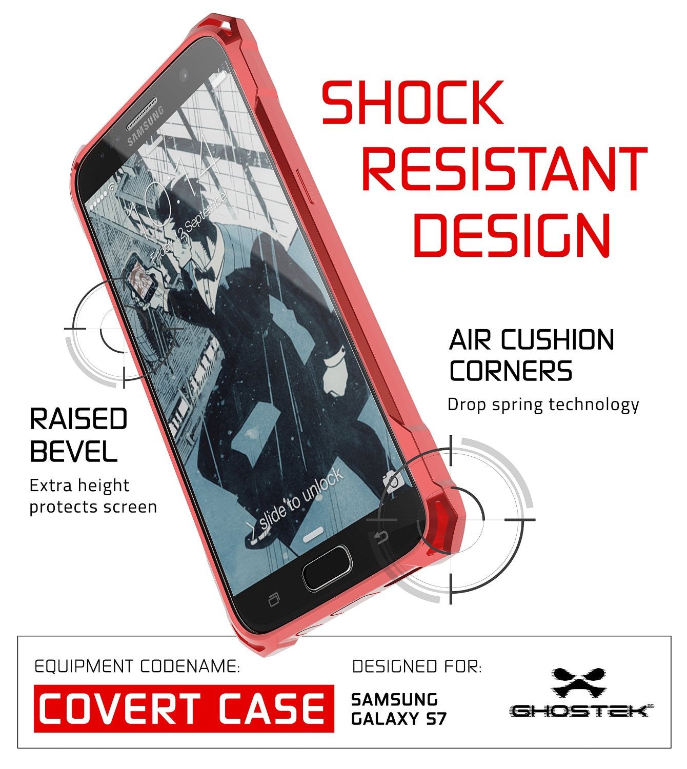 Galaxy S7 Case, Ghostek® Covert Red Series Premium Impact Cover | Lifetime Warranty Exchange