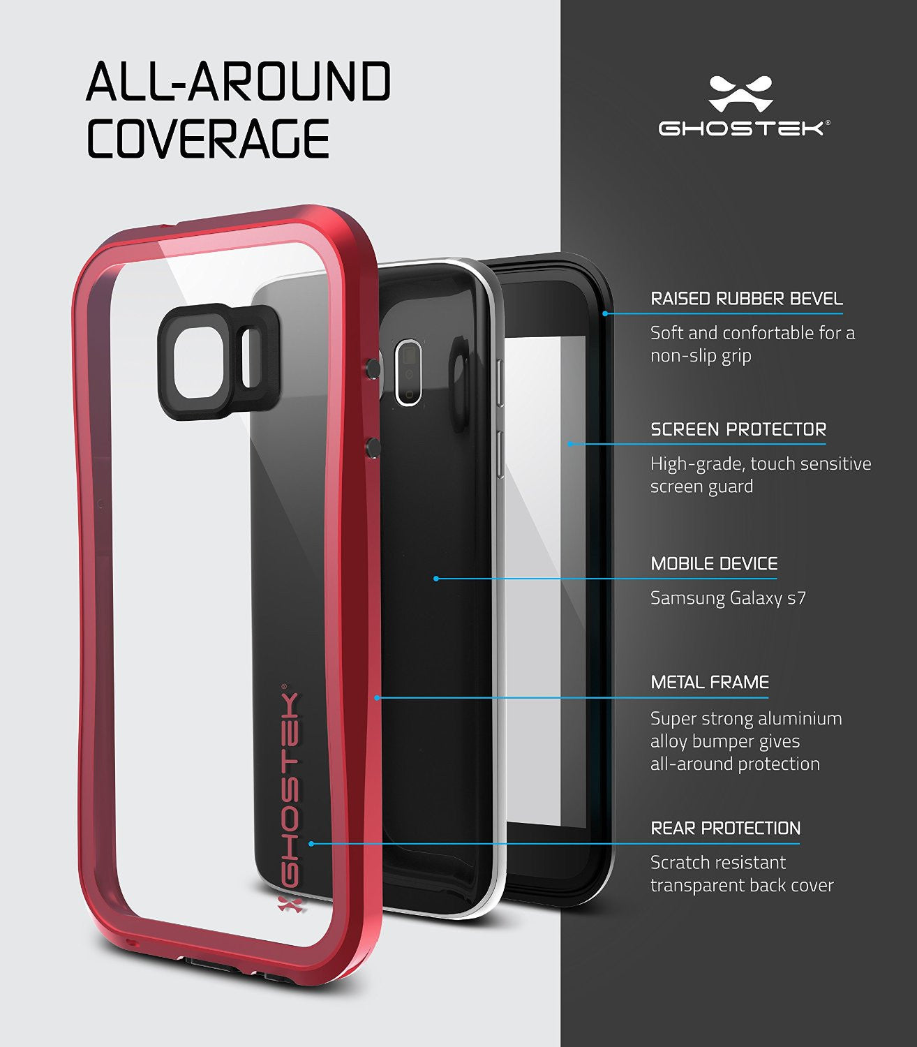 Galaxy S7 Waterproof Case, Ghostek Atomic 2.0 Red  Water/Shock/Dirt/Snow Proof | Lifetime Warranty