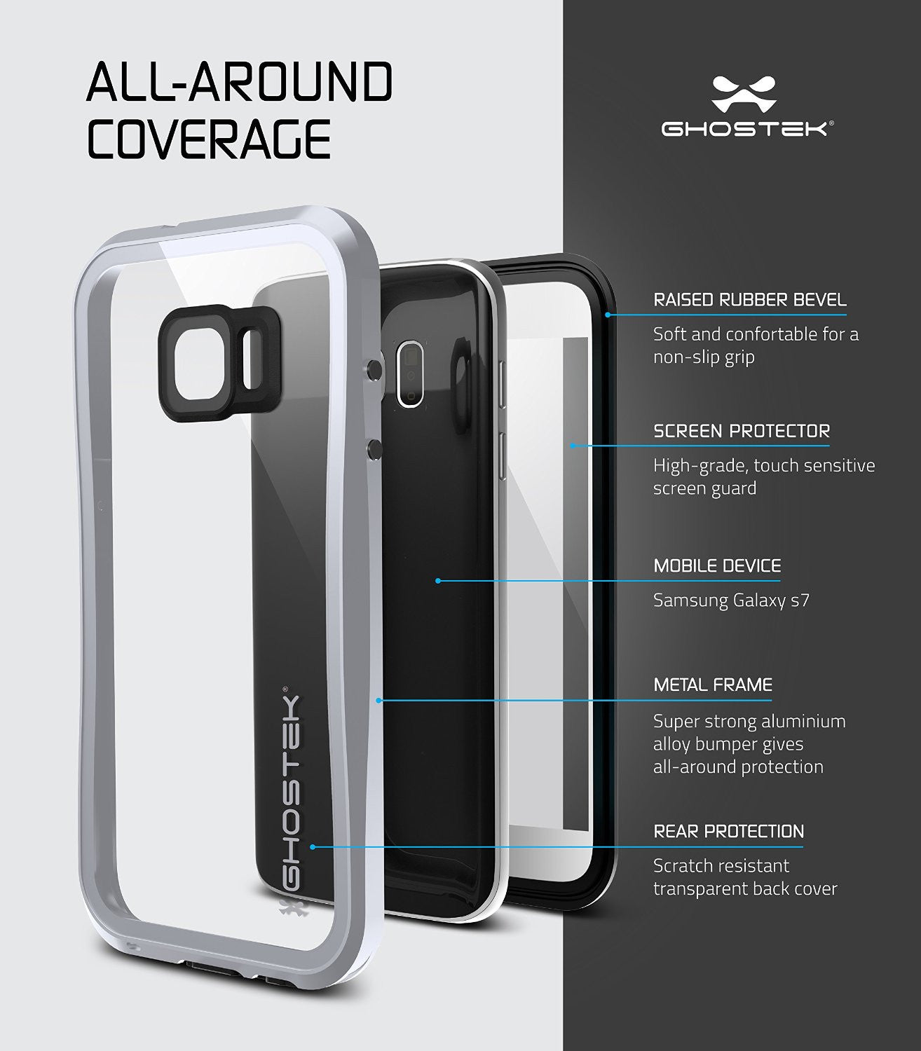 Galaxy S7 Waterproof Case, Ghostek Atomic 2.0 Silver Water/Shock/Dirt/Snow Proof | Lifetime Warranty