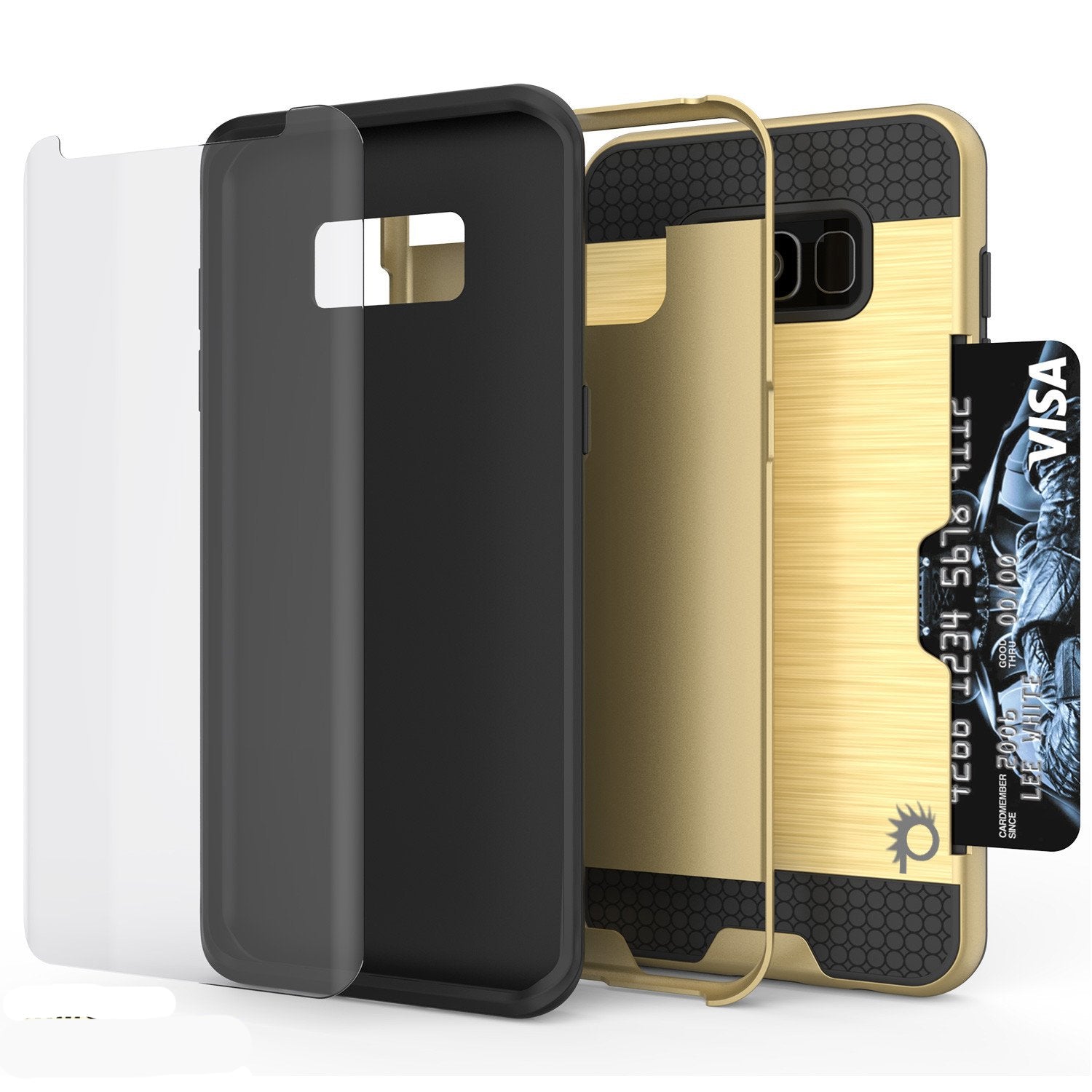 Galaxy S8 Case, PUNKcase [SLOT Series] [Slim Fit] Dual-Layer Armor Cover w/Integrated Anti-Shock System, Credit Card Slot [Gold]