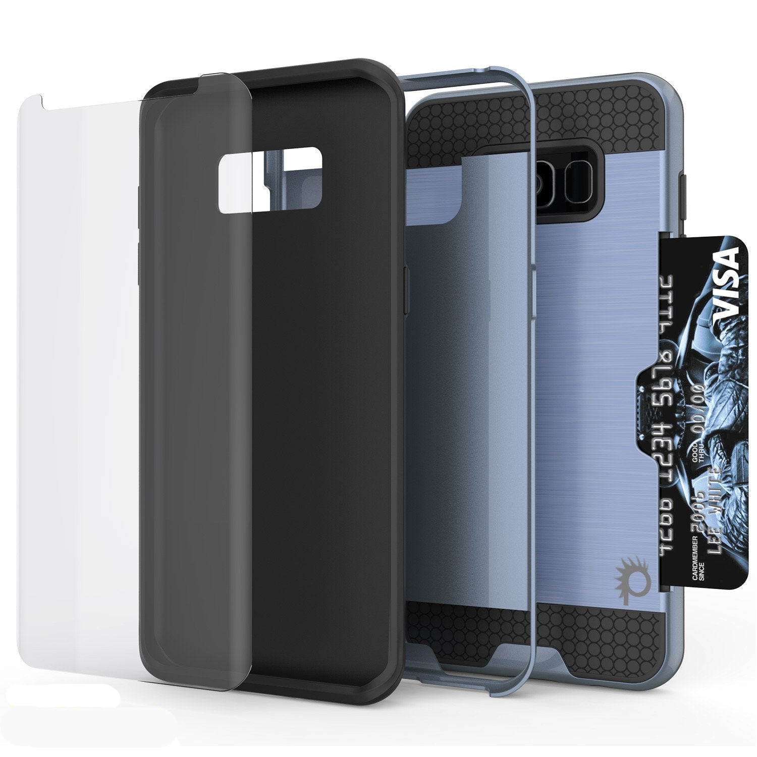 Galaxy S8 Case, PUNKcase [SLOT Series] [Slim Fit] Dual-Layer Armor Cover w/Integrated Anti-Shock System, Credit Card Slot [Navy]
