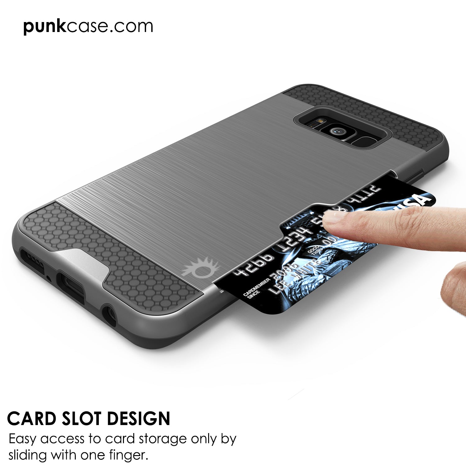 Galaxy S8 Case, PUNKcase [SLOT Series] [Slim Fit] Dual-Layer Armor Cover w/Integrated Anti-Shock System, Credit Card Slot [Grey]