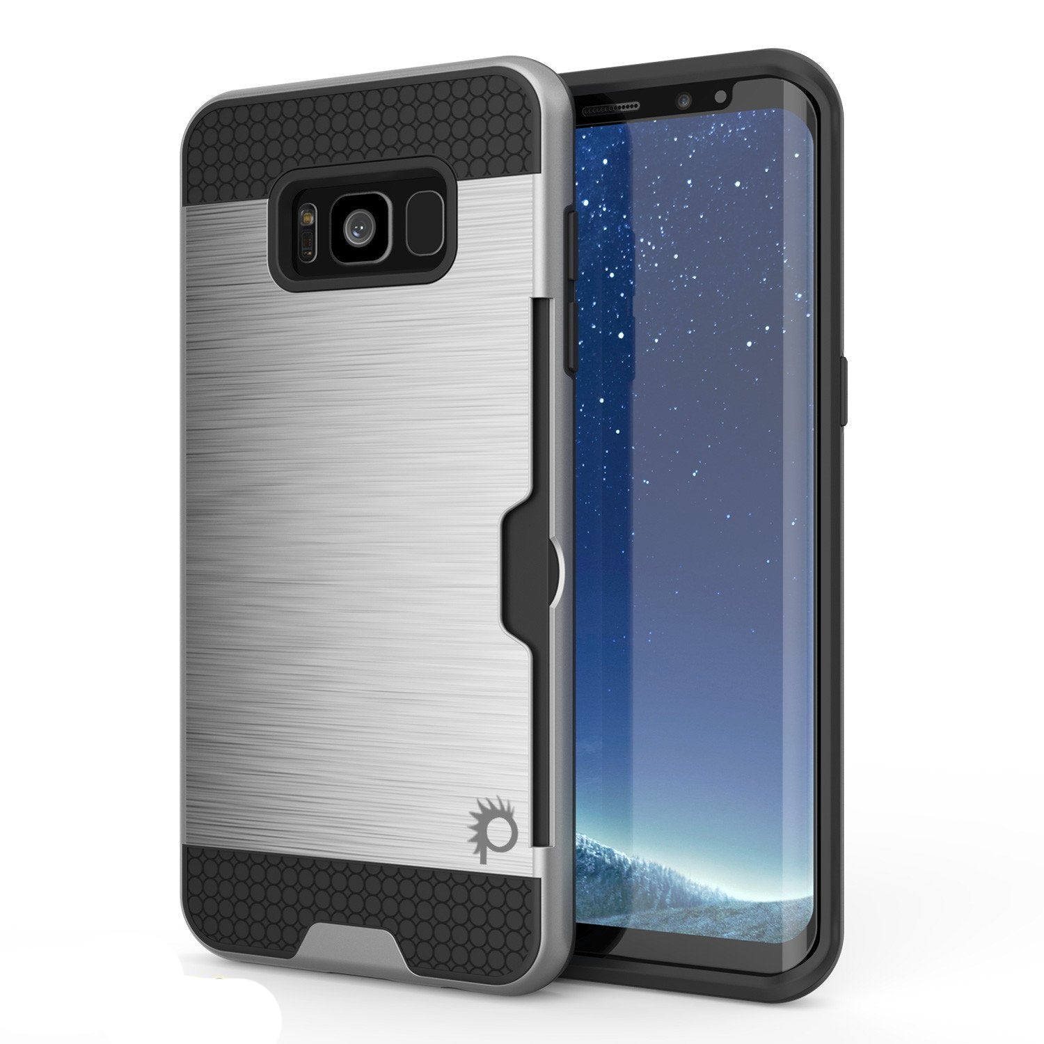 Galaxy S8 Case, PUNKcase [SLOT Series] [Slim Fit] Dual-Layer Armor Cover w/Integrated Anti-Shock System, Credit Card Slot [Silver]