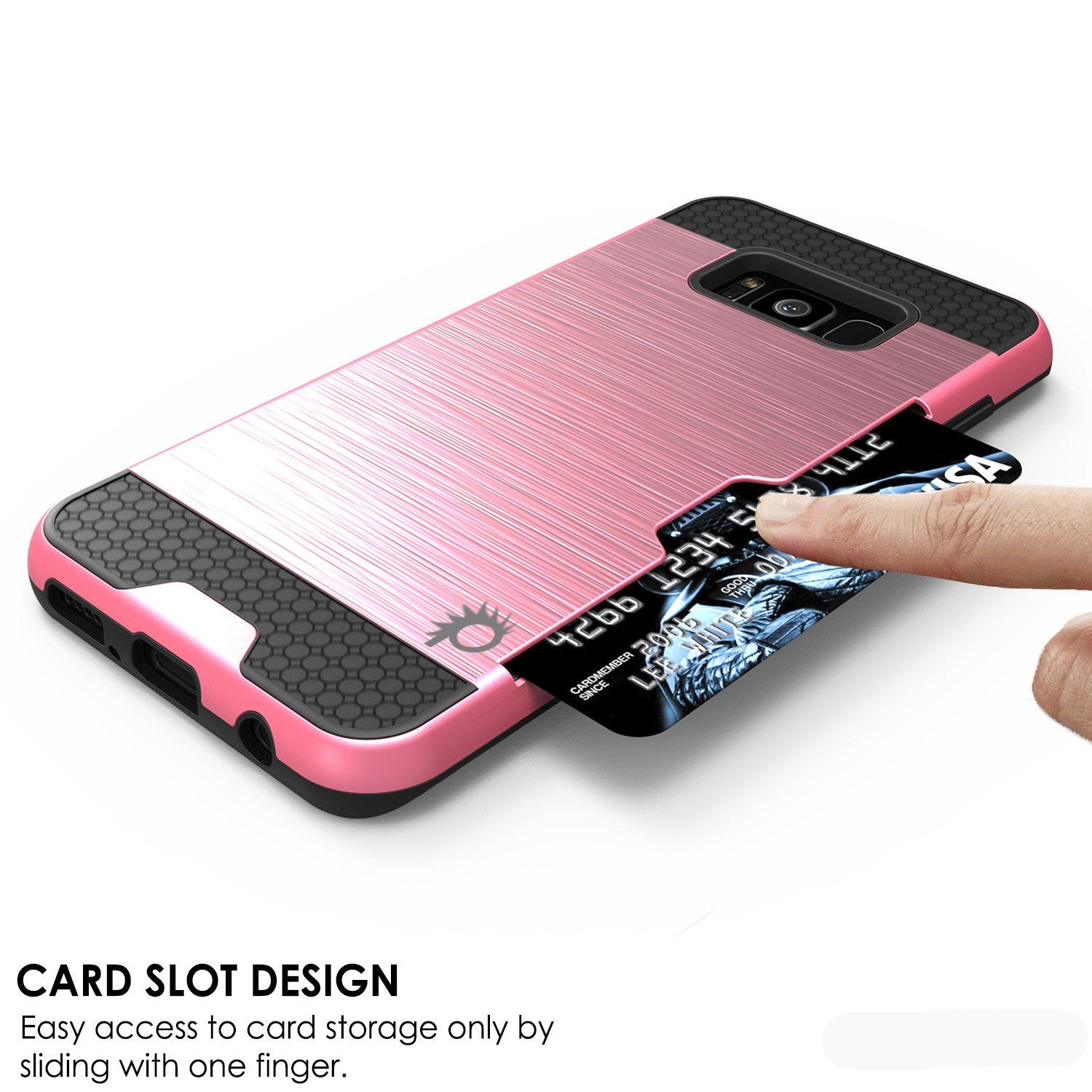 Galaxy S8 Case, PUNKcase [SLOT Series] [Slim Fit] Dual-Layer Armor Cover w/Integrated Anti-Shock System, Credit Card Slot [Pink]