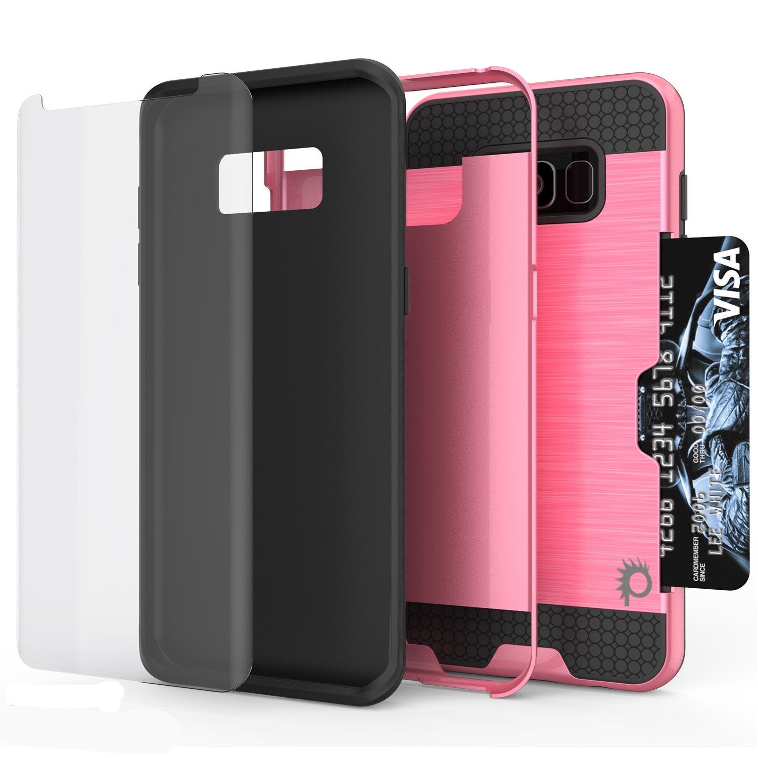 Galaxy S8 Case, PUNKcase [SLOT Series] [Slim Fit] Dual-Layer Armor Cover w/Integrated Anti-Shock System, Credit Card Slot [Pink]