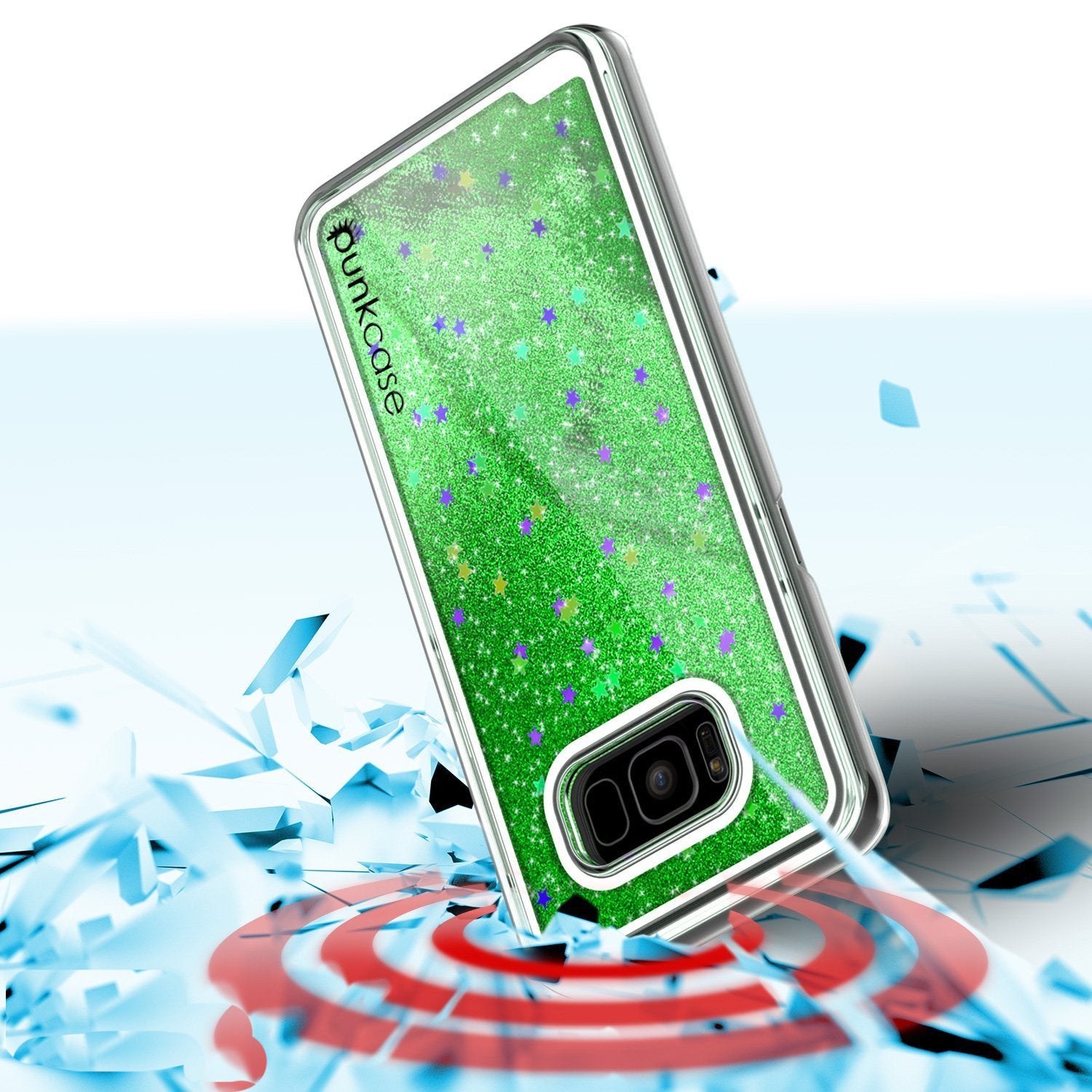 Galaxy S8 Case, Punkcase Liquid Green Series Protective Dual Layer Floating Glitter Cover