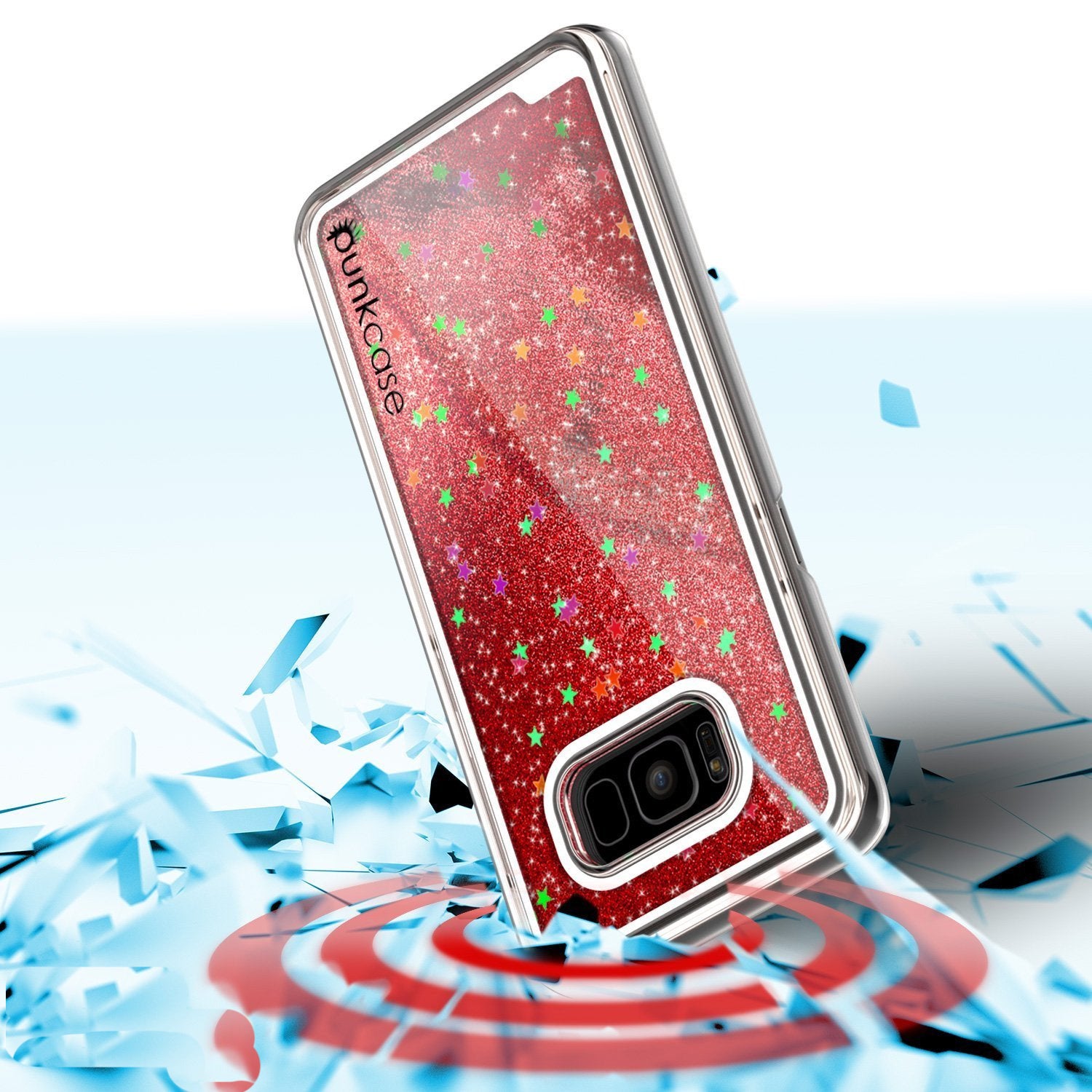 Galaxy S8 Case, Punkcase Liquid Red Series Protective Dual Layer Floating Glitter Cover