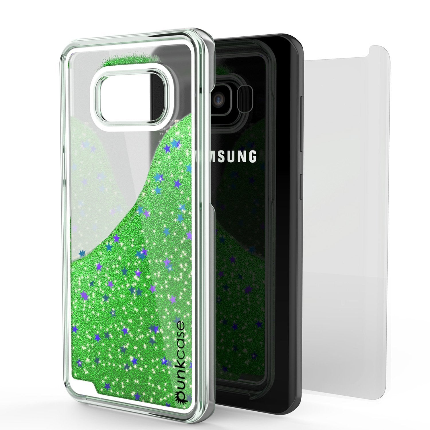 Galaxy S8 Case, Punkcase Liquid Green Series Protective Dual Layer Floating Glitter Cover