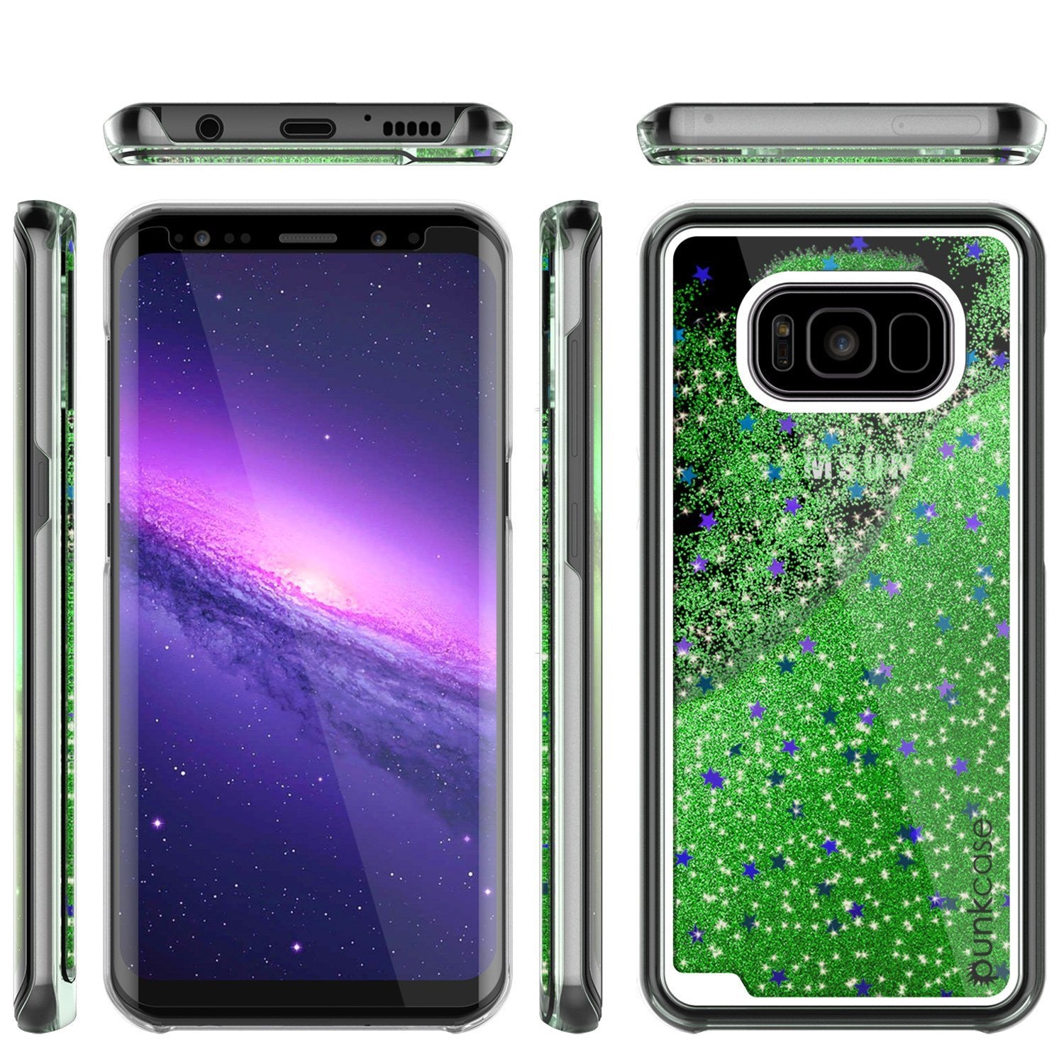Galaxy S8 Case, Punkcase Liquid Green Series Protective Dual Layer Floating Glitter Cover