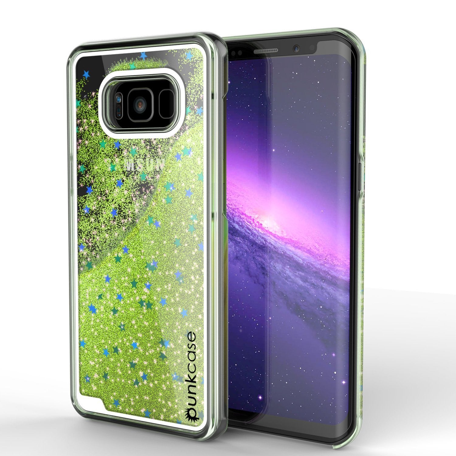 Galaxy S8 Case, Punkcase Liquid Light Green Series Protective Dual Layer Floating Glitter Cover