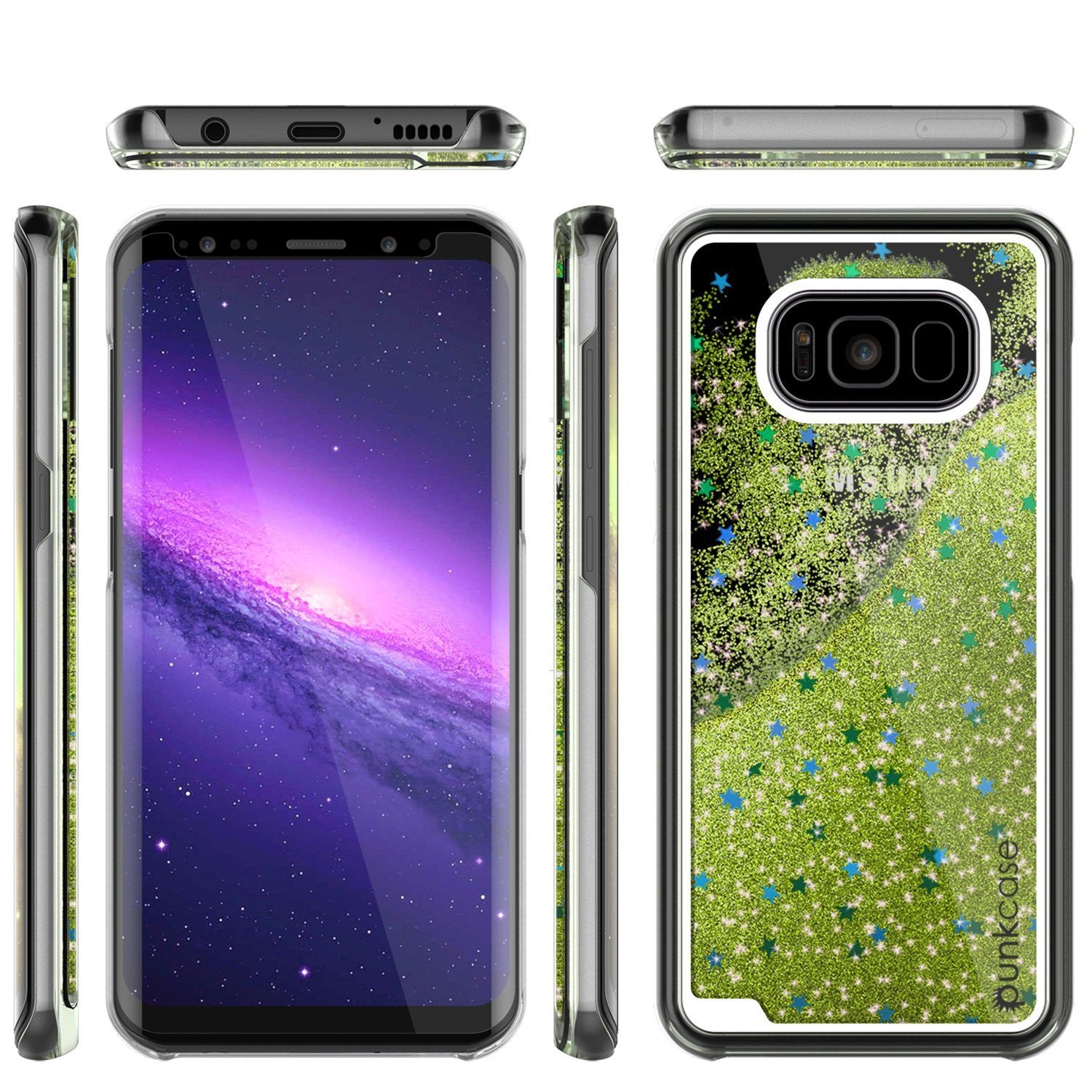 Galaxy S8 Case, Punkcase Liquid Light Green Series Protective Dual Layer Floating Glitter Cover