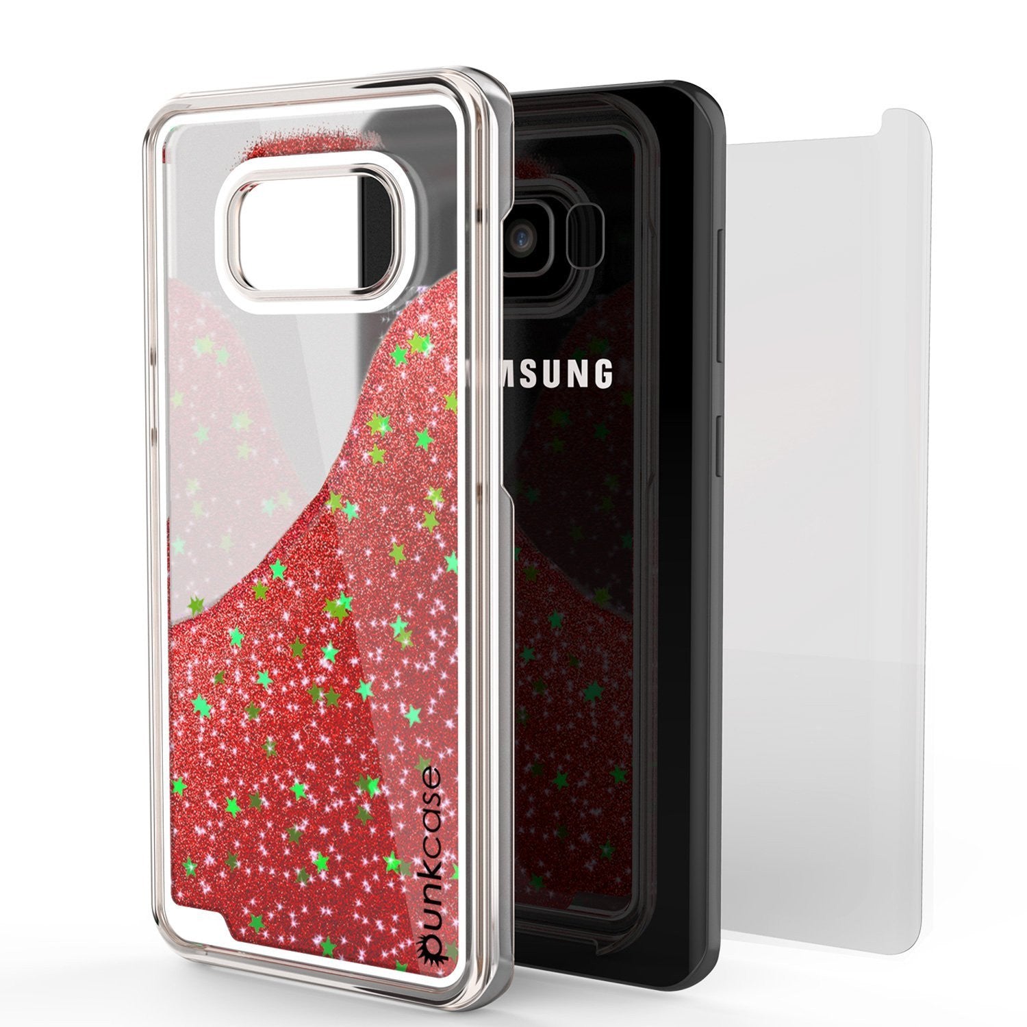 Galaxy S8 Case, Punkcase Liquid Red Series Protective Dual Layer Floating Glitter Cover