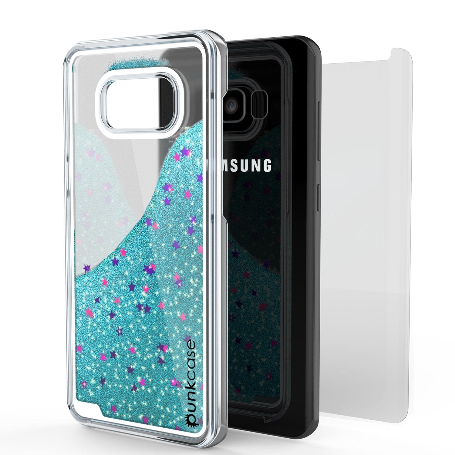 Galaxy S8 Case, Punkcase Liquid Teal Series Protective Dual Layer Floating Glitter Cover
