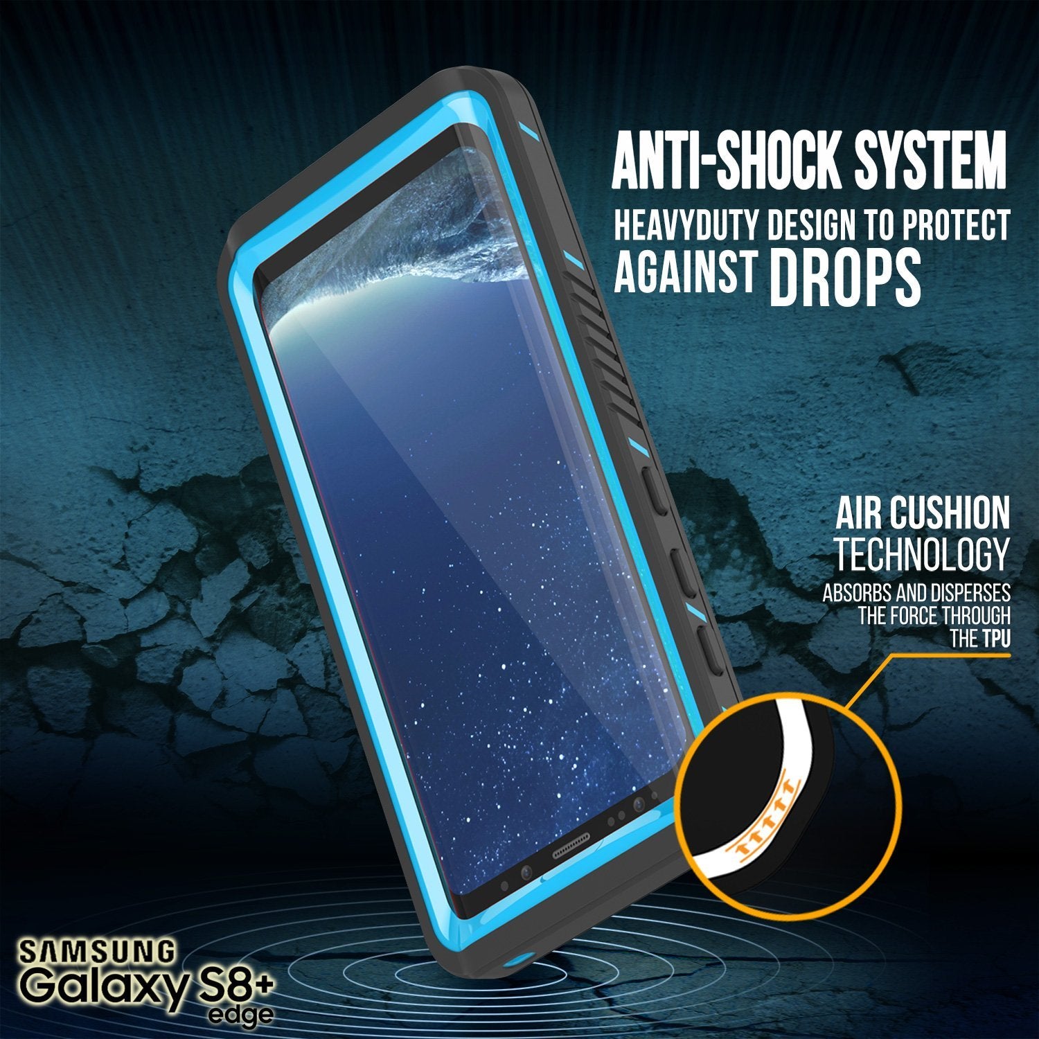 Galaxy S8 PLUS Waterproof Case, Punkcase [Extreme Series] [Slim Fit] [IP68 Certified] Built In Screen Protector [Light Blue]