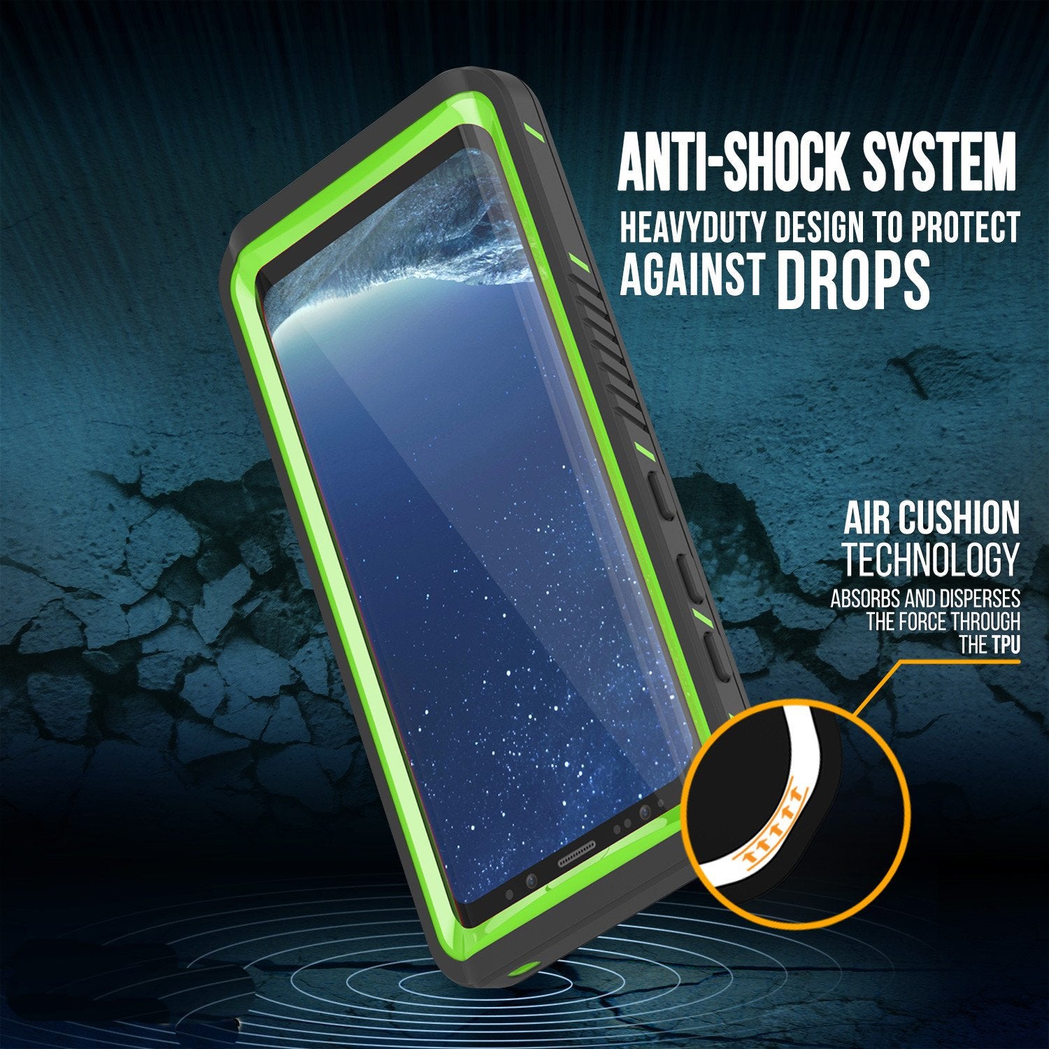 Galaxy S8 Waterproof Case, Punkcase [Extreme Series] [Slim Fit] [IP68 Certified] [Shockproof] [Snowproof] [Dirproof] Armor Cover [Green]