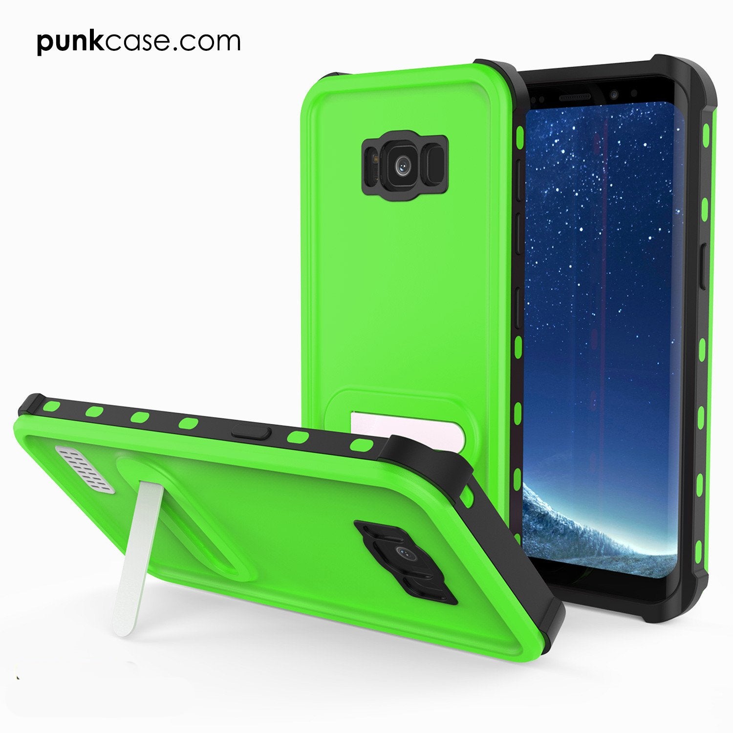 Galaxy S8 Waterproof Case, Punkcase [KickStud Series] [Slim Fit] [IP68 Certified] [Shockproof] [Snowproof] Armor Cover W/ Built-In Kickstand [GREEN]