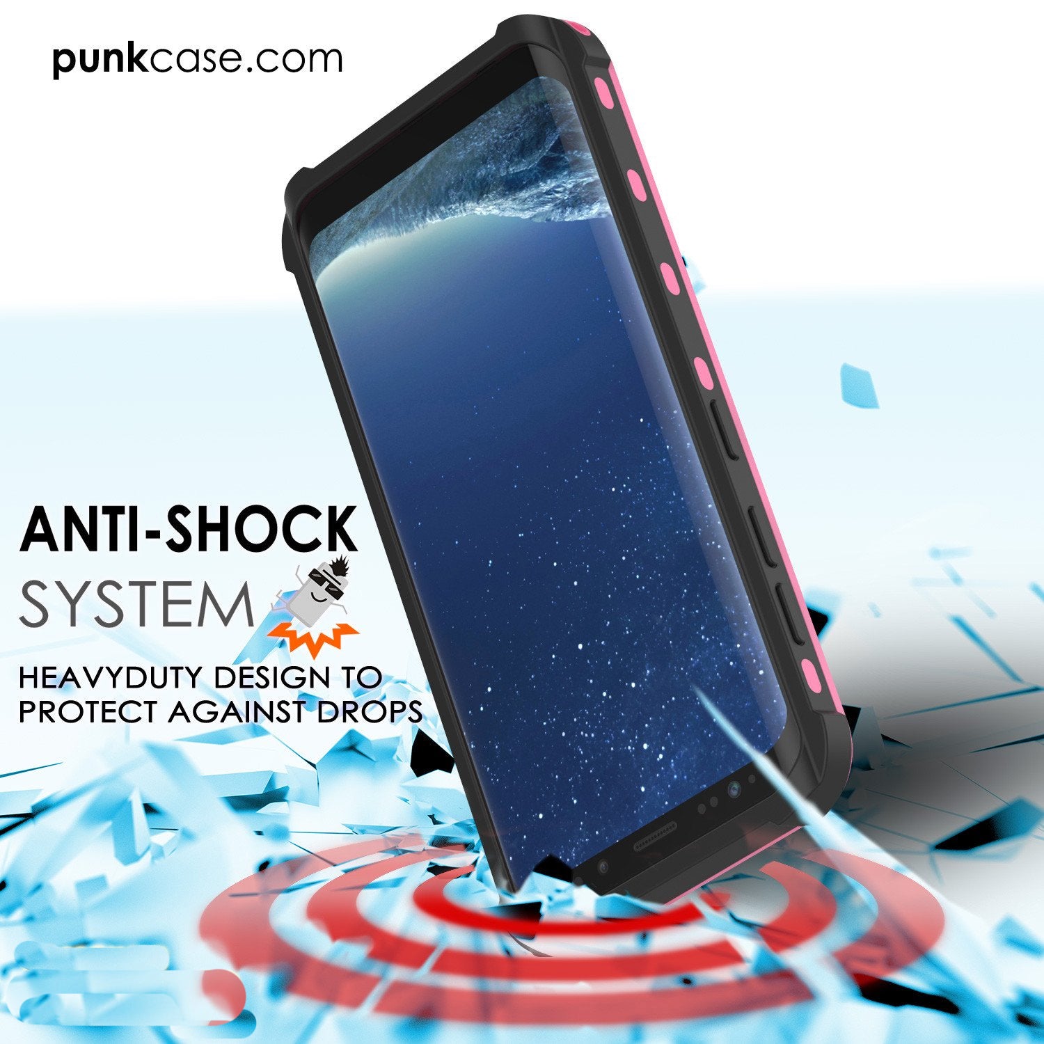 Galaxy S8 Waterproof Case, Punkcase [KickStud Series] [Slim Fit] [IP68 Certified] [Shockproof] [Snowproof] Armor Cover [PINK]