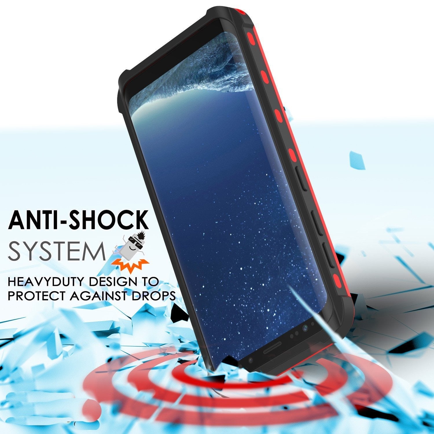 Galaxy S8 Waterproof Case, Punkcase [KickStud Series] [Slim Fit] [IP68 Certified] [Shockproof] [Snowproof] Armor Cover W/ Built-In Kickstand [RED]