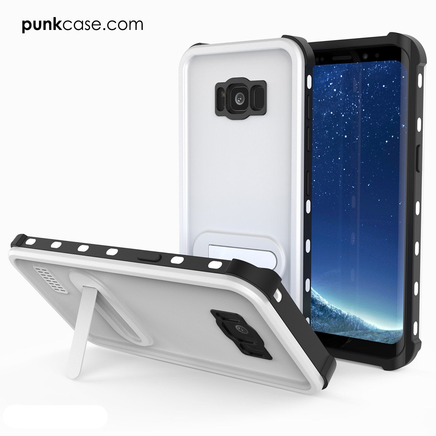 Galaxy S8 Waterproof Case, Punkcase [KickStud Series] [Slim Fit] [IP68 Certified] [Shockproof] [Snowproof] Armor Cover W/ Built-In Kickstand [WHITE]