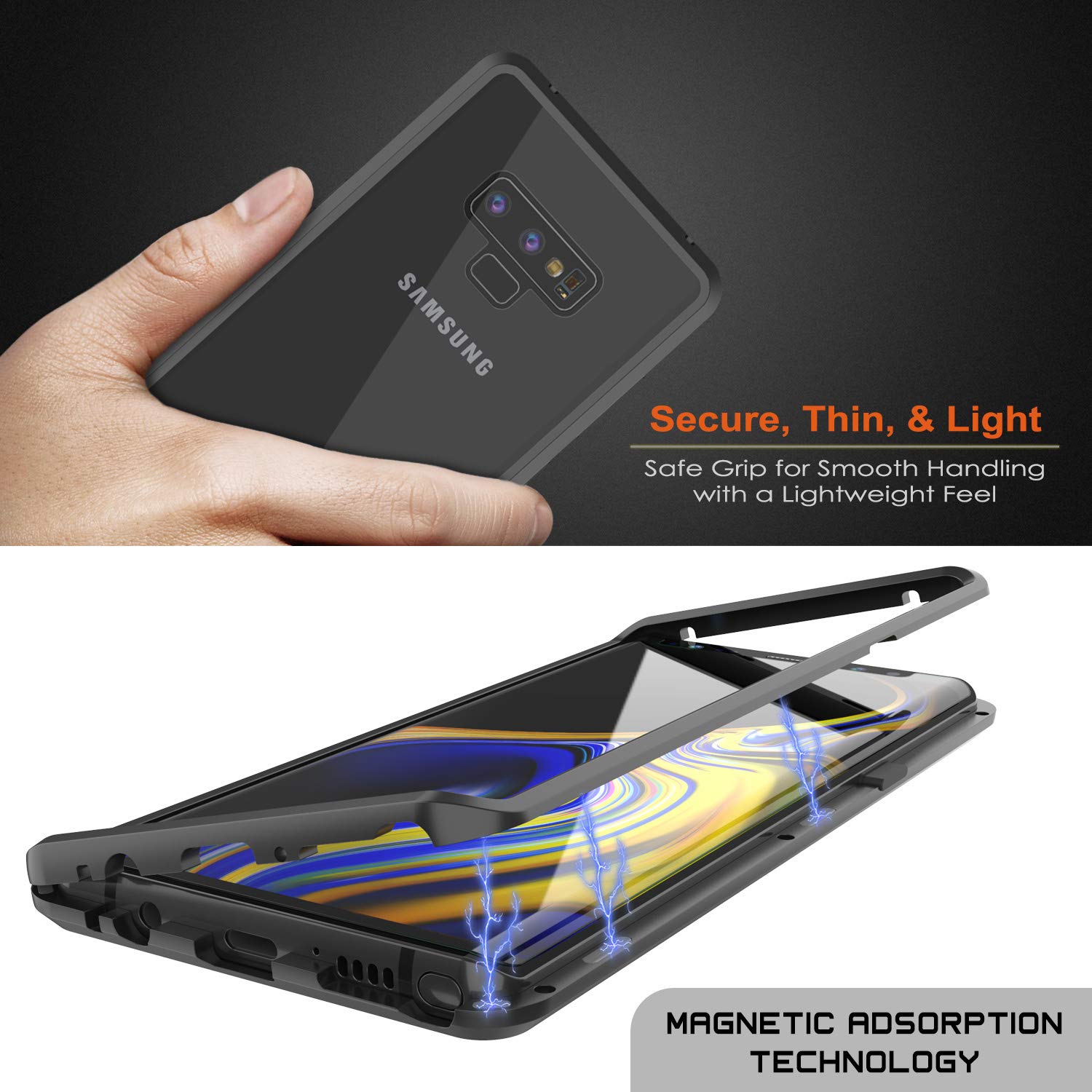 Galaxy Note 9 Case, Punkcase Magnetic Shield Protective TPU Cover W/ Tempered Glass Screen Protector [Black]