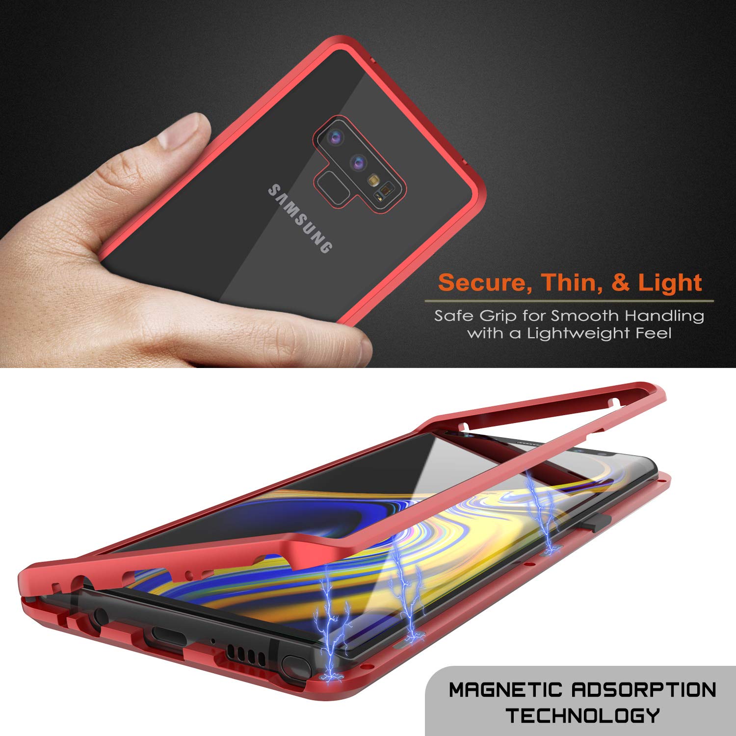 Galaxy Note 9 Case, Punkcase Magnetic Shield Protective TPU Cover W/ Tempered Glass Screen Protector [Red]