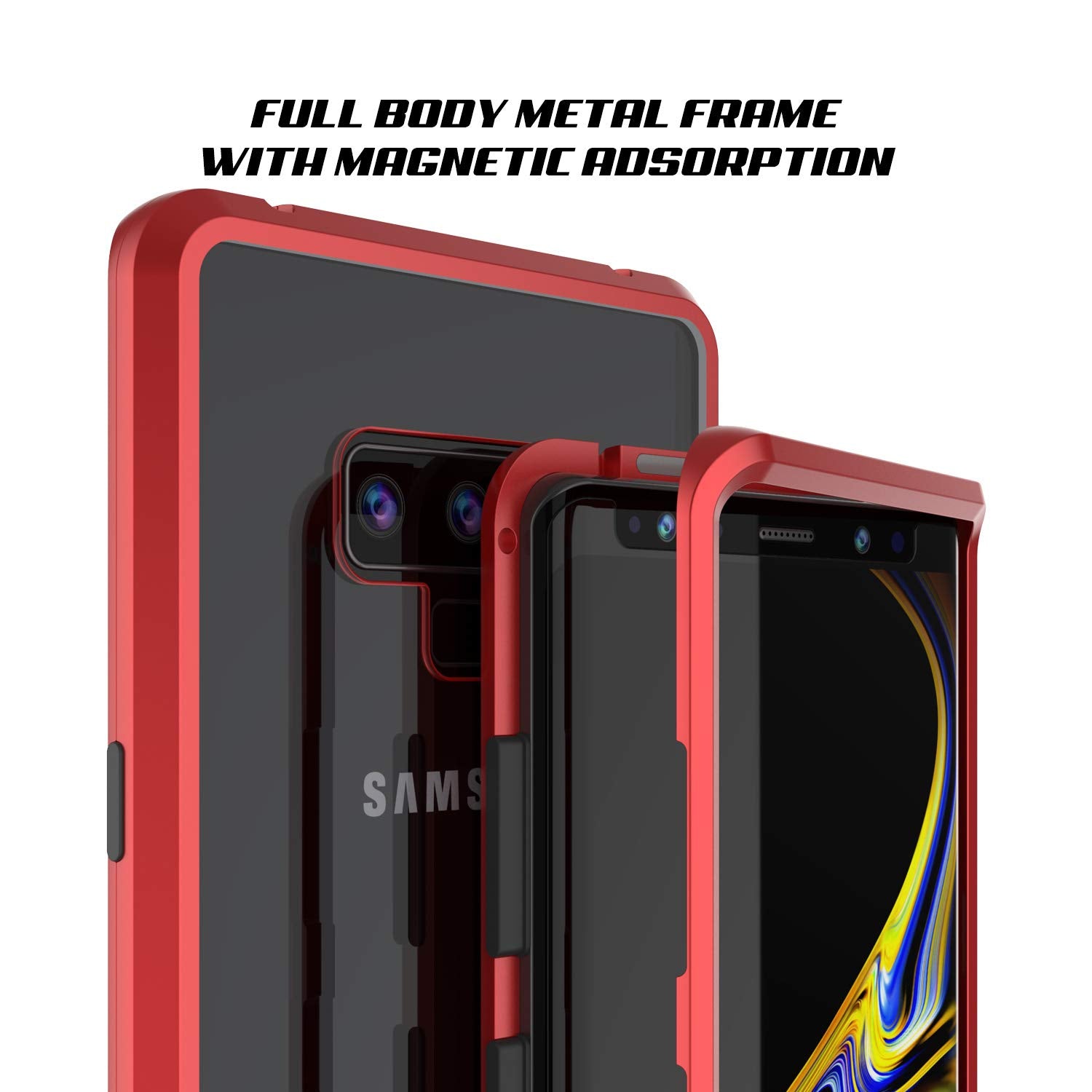 Galaxy Note 9 Case, Punkcase Magnetic Shield Protective TPU Cover W/ Tempered Glass Screen Protector [Red]