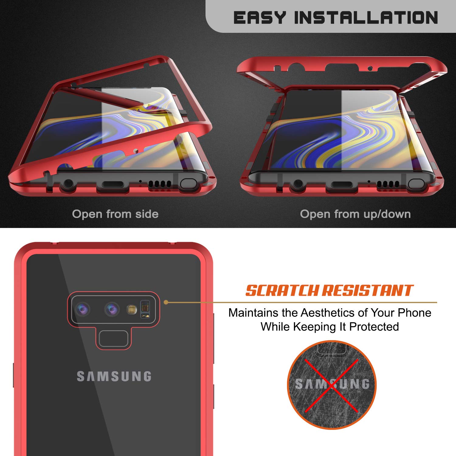 Galaxy Note 9 Case, Punkcase Magnetic Shield Protective TPU Cover W/ Tempered Glass Screen Protector [Red]