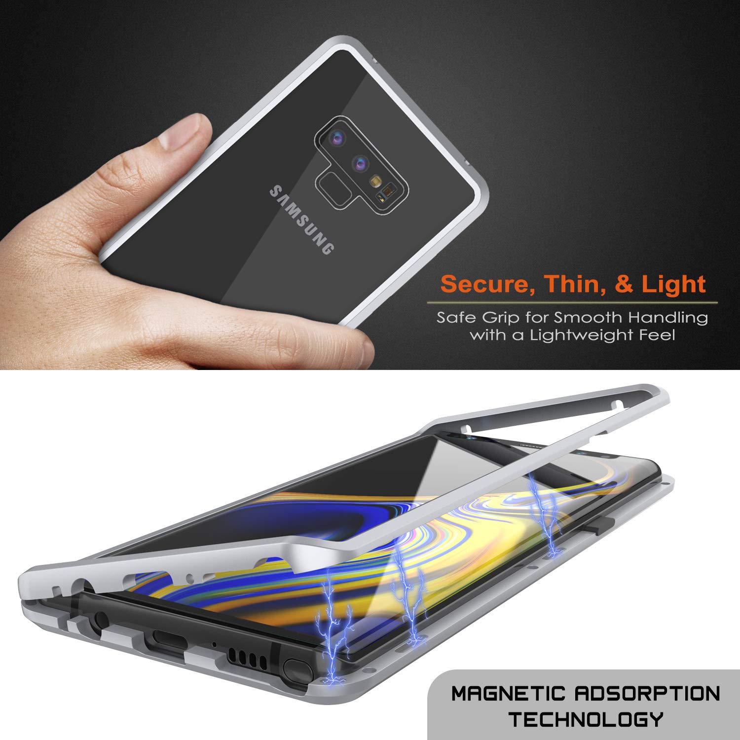 Galaxy Note 9 Case, Punkcase Magnetic Shield Protective TPU Cover W/ Tempered Glass Screen Protector [Silver]