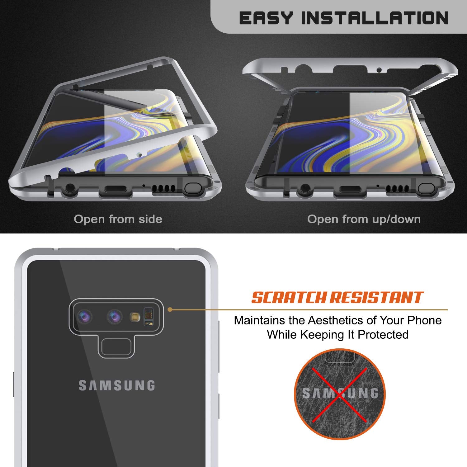 Galaxy Note 9 Case, Punkcase Magnetic Shield Protective TPU Cover W/ Tempered Glass Screen Protector [Silver]