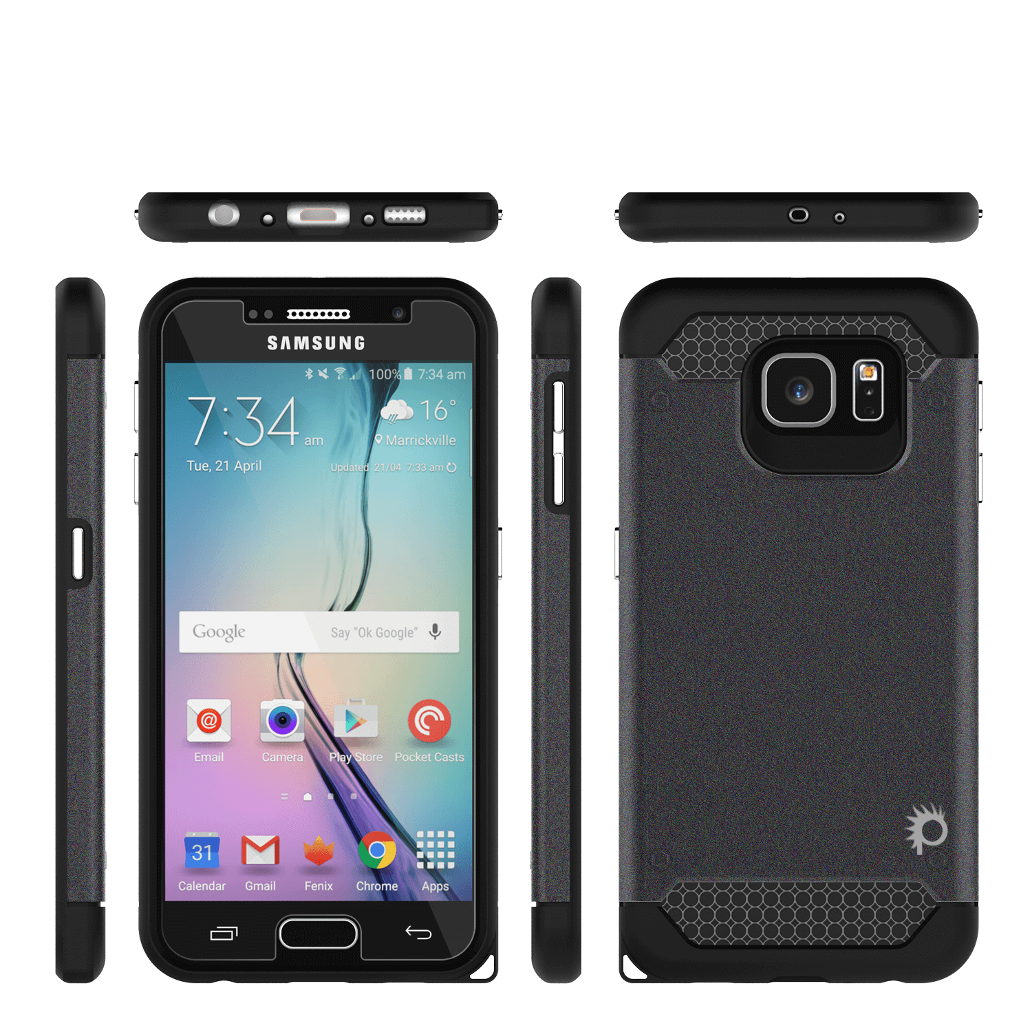 Galaxy s6 Case PunkCase Galactic Black Series Slim Armor Soft Cover Case w/ Tempered Glass