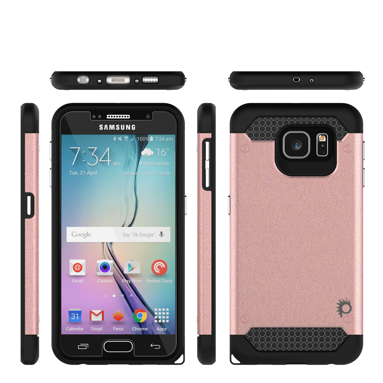 Galaxy s6 Case PunkCase Galactic Rose Gold Series Slim Armor Soft Cover Case w/ Tempered Glass