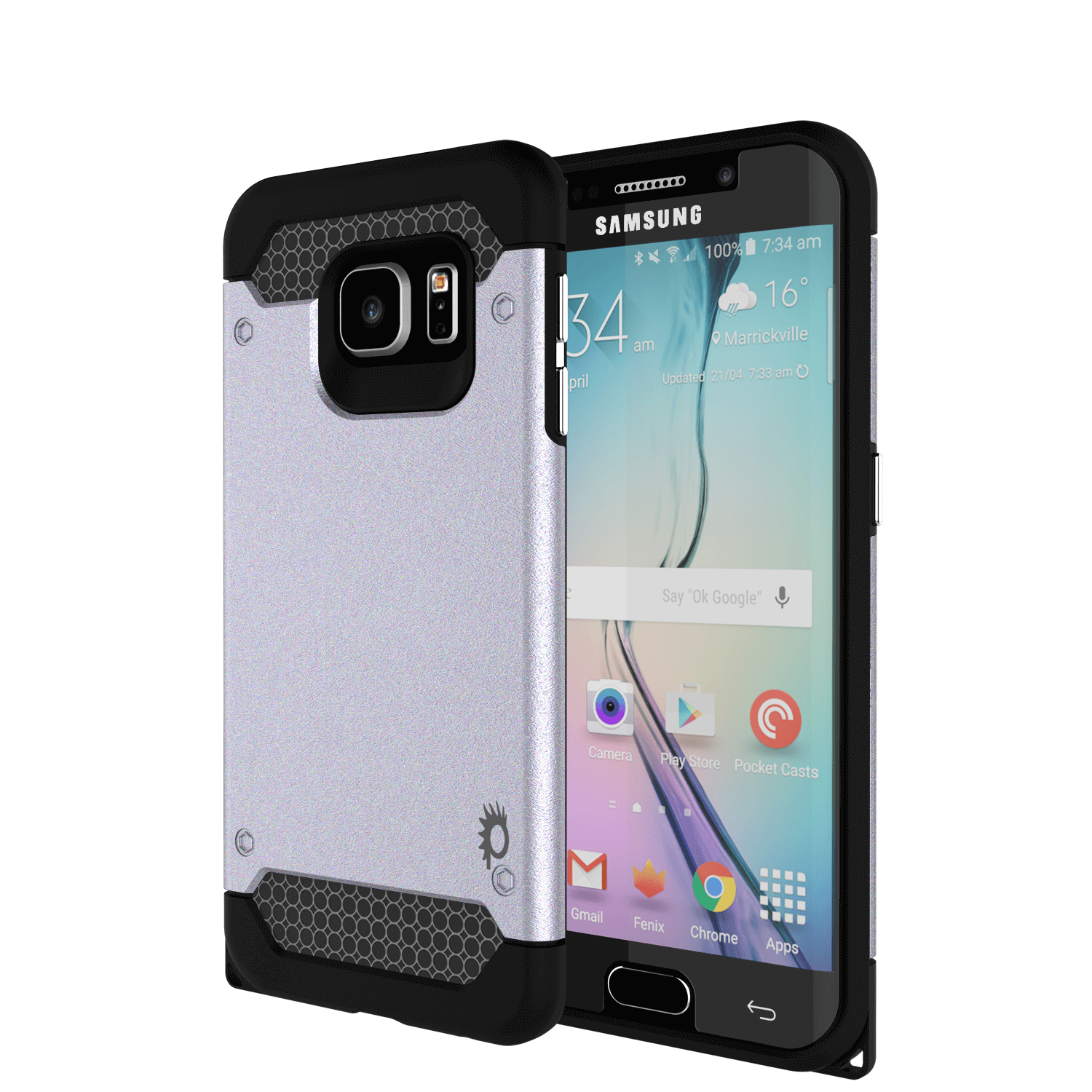 Galaxy s6 EDGE Case PunkCase Galactic SIlver Series Slim Armor Soft Cover w/ Screen Protector