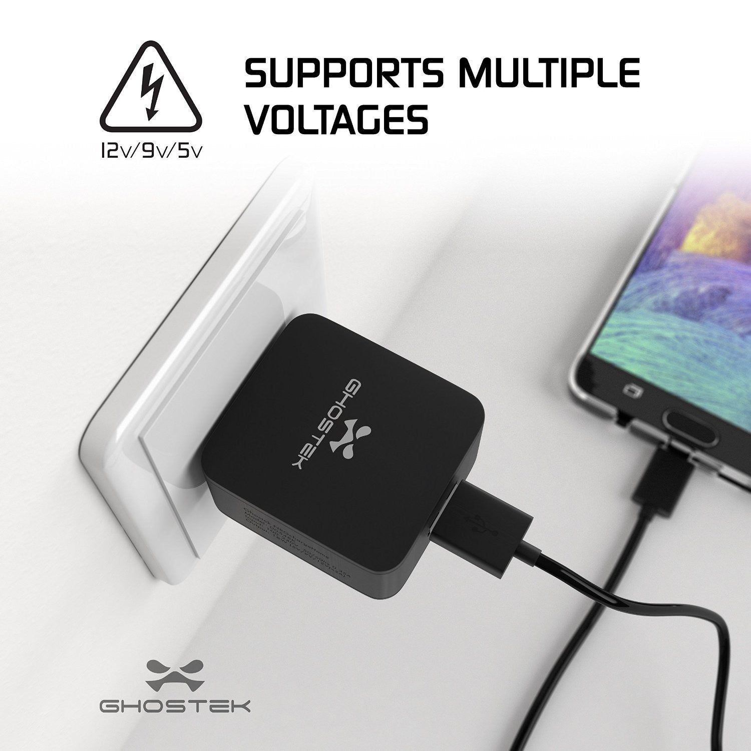 PunkCase NRGchargeQuickCharge 2.0 Rapid High-speed Fast Wall Home Black Charger w/ Micro USB Cable