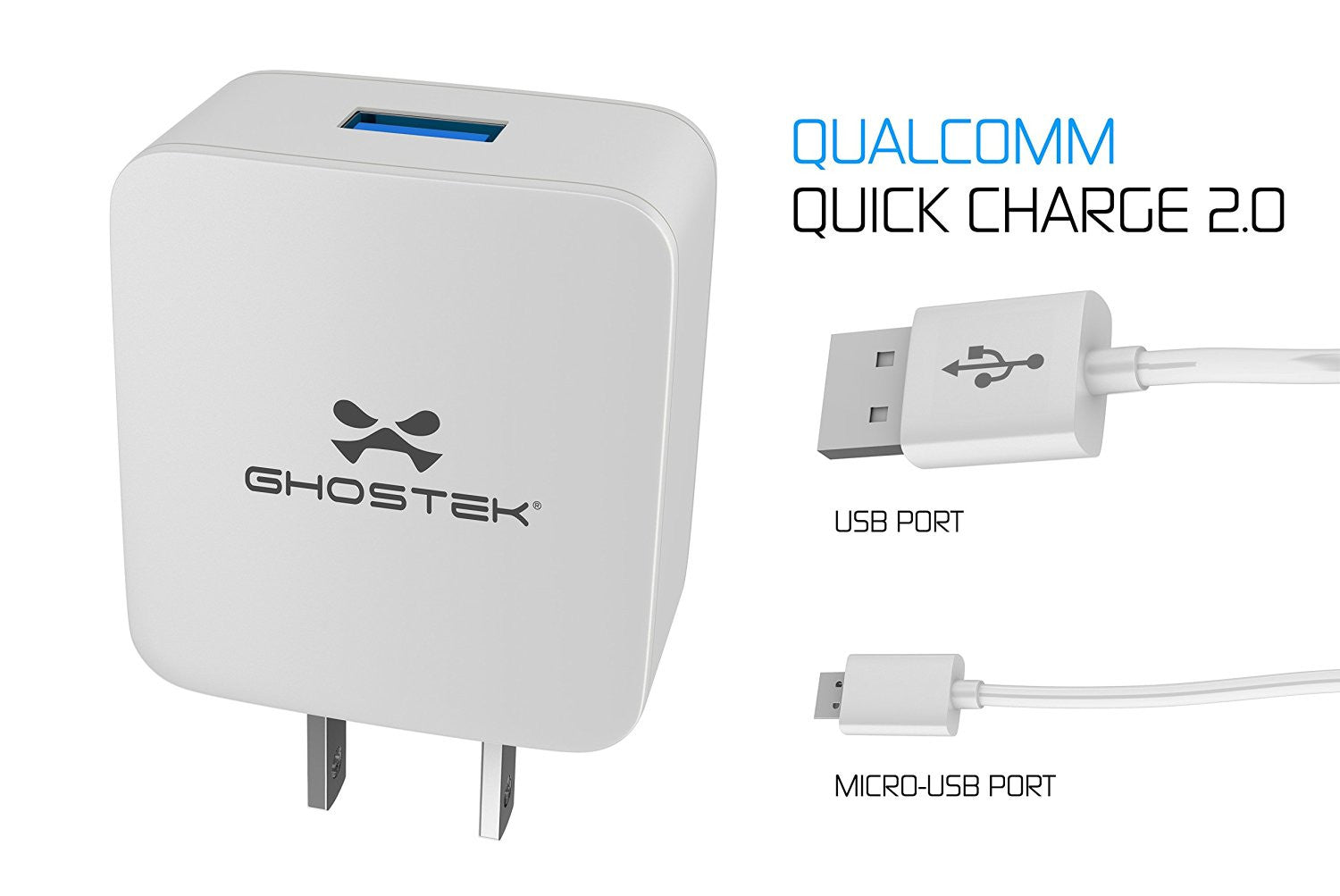 PunkCase NRGchargeQuickCharge 2.0 Rapid High-speed Fast Wall Home Black Charger w/ Micro USB Cable