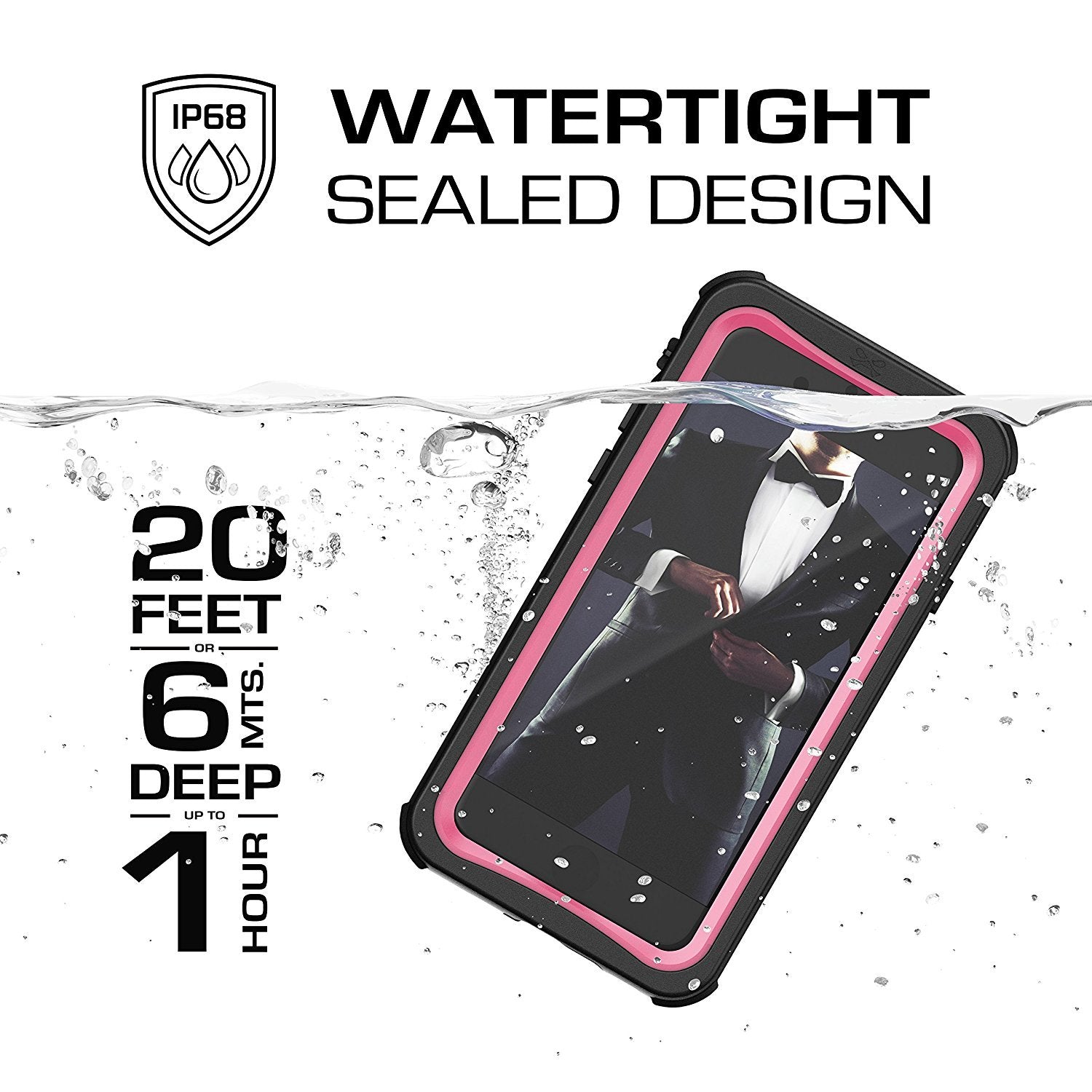 iPhone  7  Waterproof Case, Ghostek Nautical Series for iPhone  7  | Slim Underwater Protection | Adventure Duty | Ultra Fit | Swimming (Pink)
