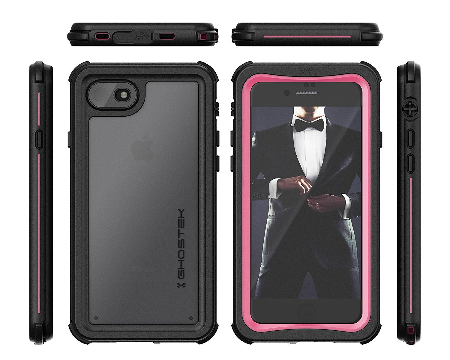 iPhone  7  Waterproof Case, Ghostek Nautical Series for iPhone  7  | Slim Underwater Protection | Adventure Duty | Ultra Fit | Swimming (Pink)
