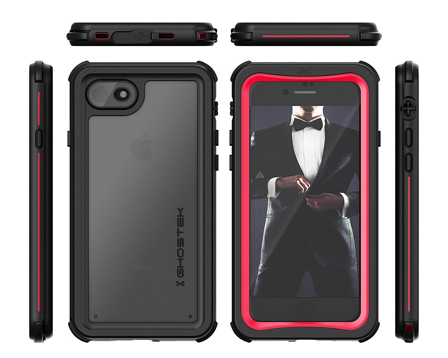 iPhone  7  Waterproof Case, Ghostek Nautical Series for iPhone  7  | Slim Underwater Protection | Adventure Duty | Ultra Fit | Swimming (Red)