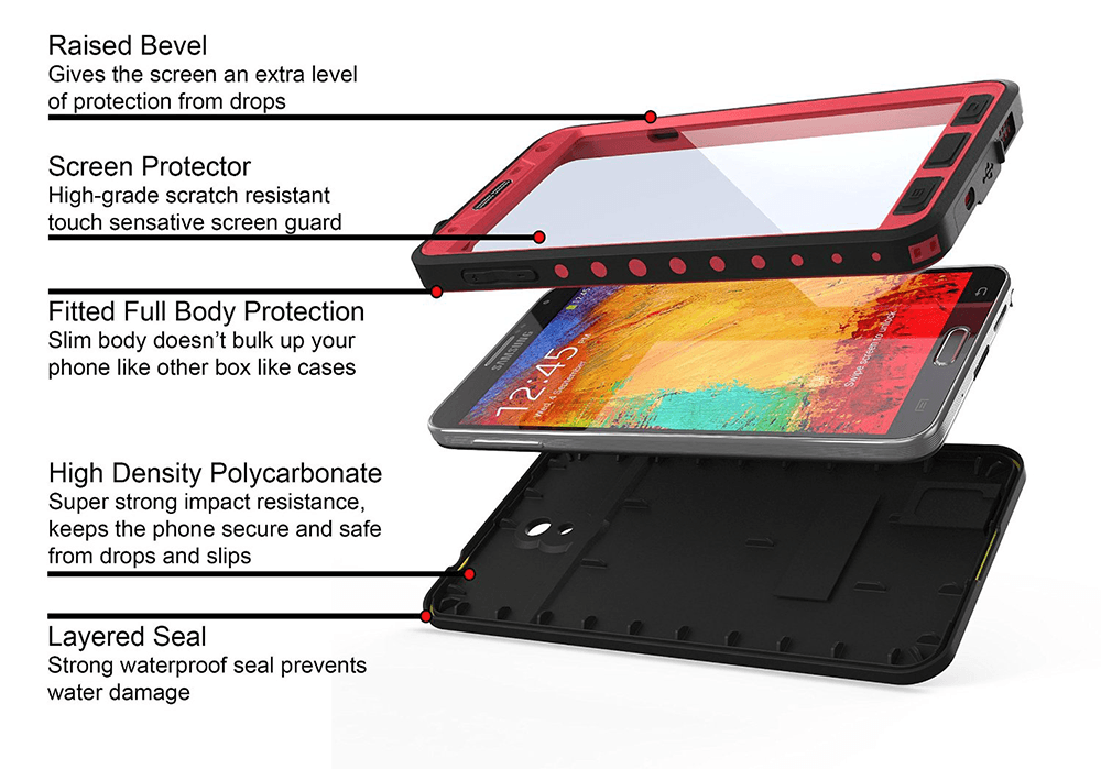 Ghostek Atomic Samsung Galaxy Note 3 Pink Water/Shock/Dirt/Snow Proof | Lifetime Warranty (Color of item in picture is black)