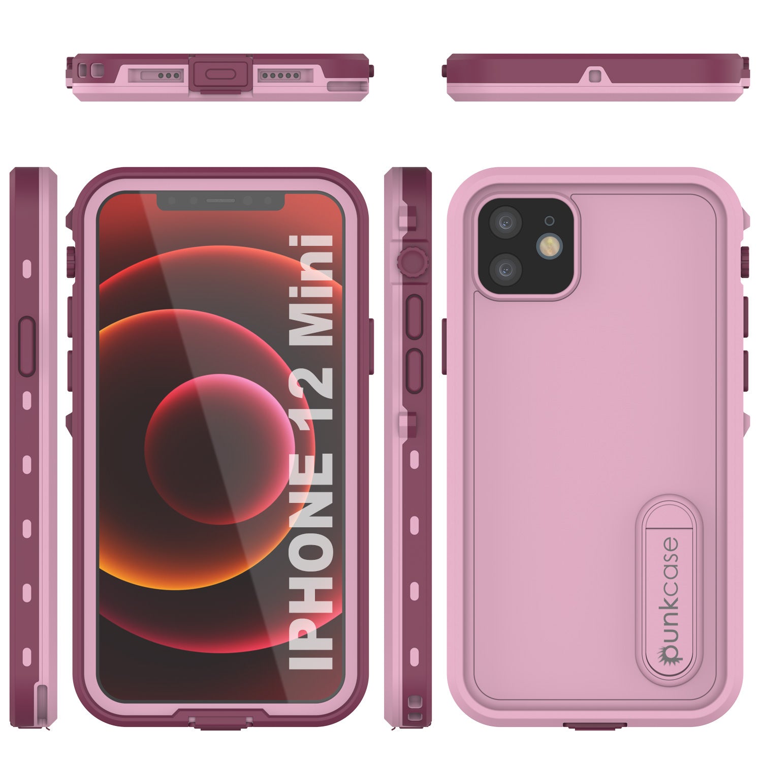 iPhone 12 Mini Waterproof Case, Punkcase [KickStud Series] Armor Cover [Pink]