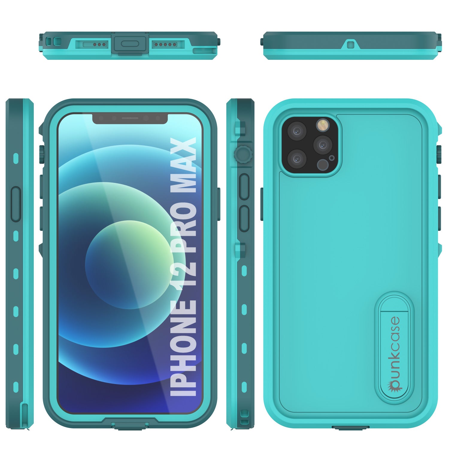 iPhone 12 Pro Max Waterproof Case, Punkcase [KickStud Series] Armor Cover [Teal]