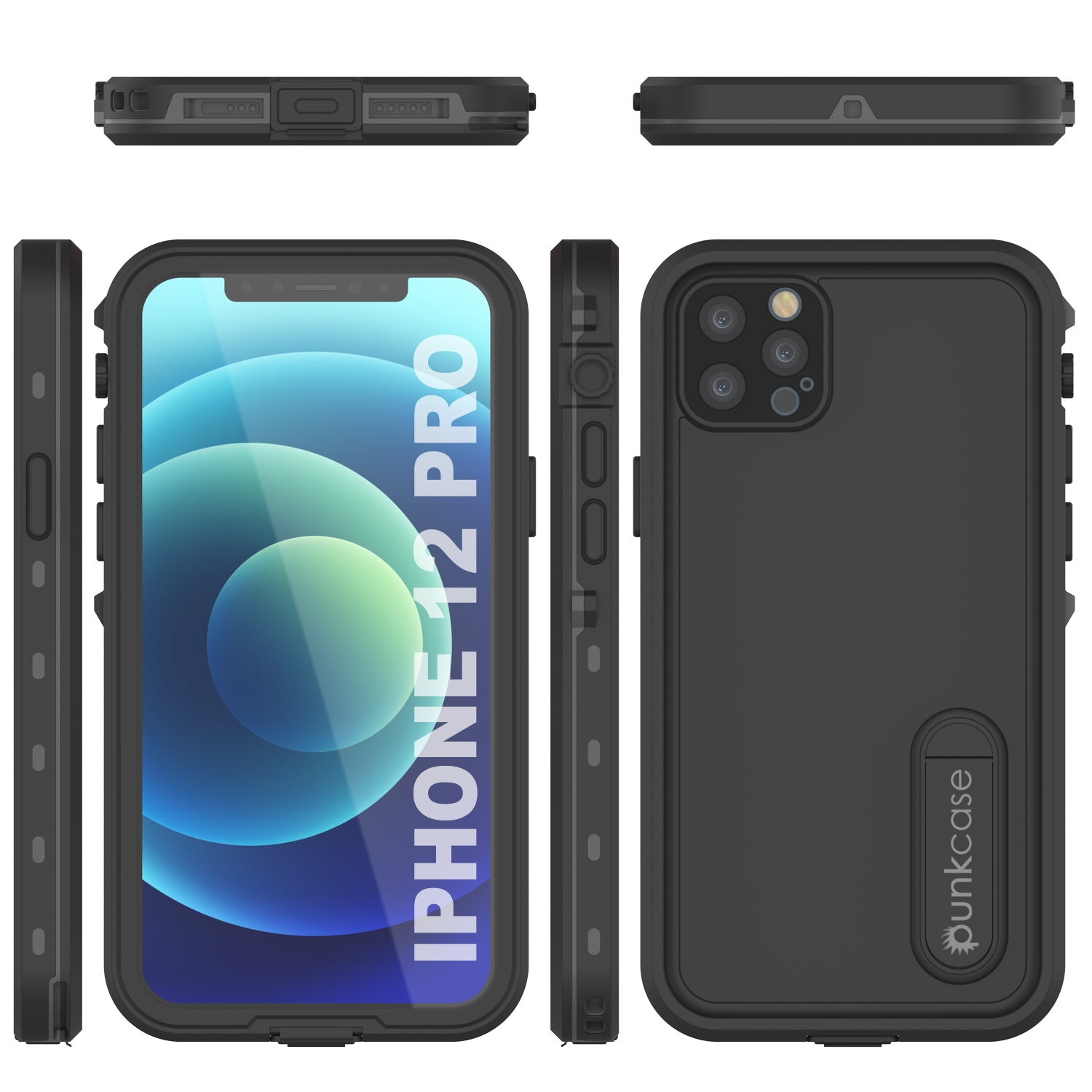 iPhone 12 Pro Waterproof Case, Punkcase [KickStud Series] Armor Cover [Black]