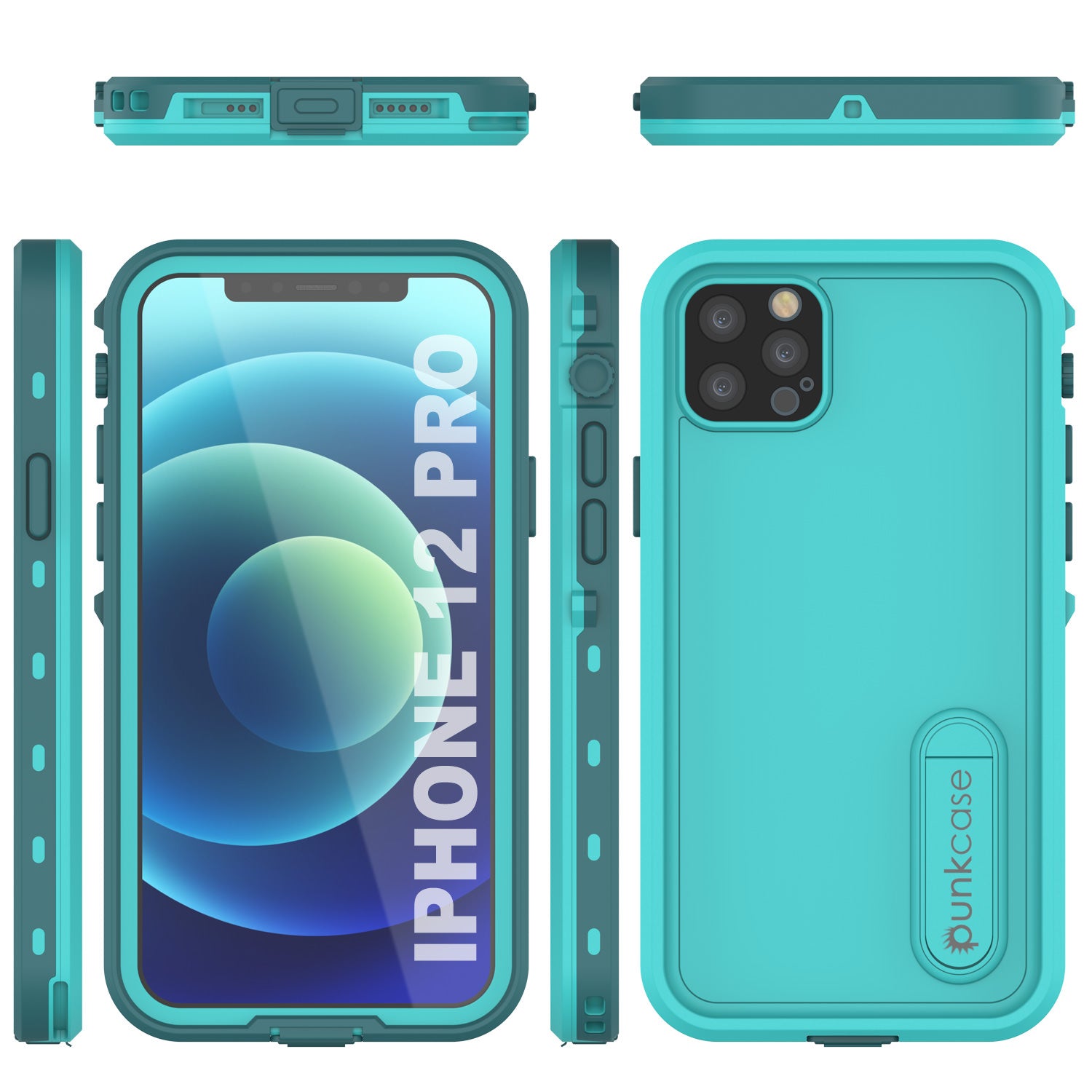 iPhone 12 Pro Waterproof Case, Punkcase [KickStud Series] Armor Cover [Teal]