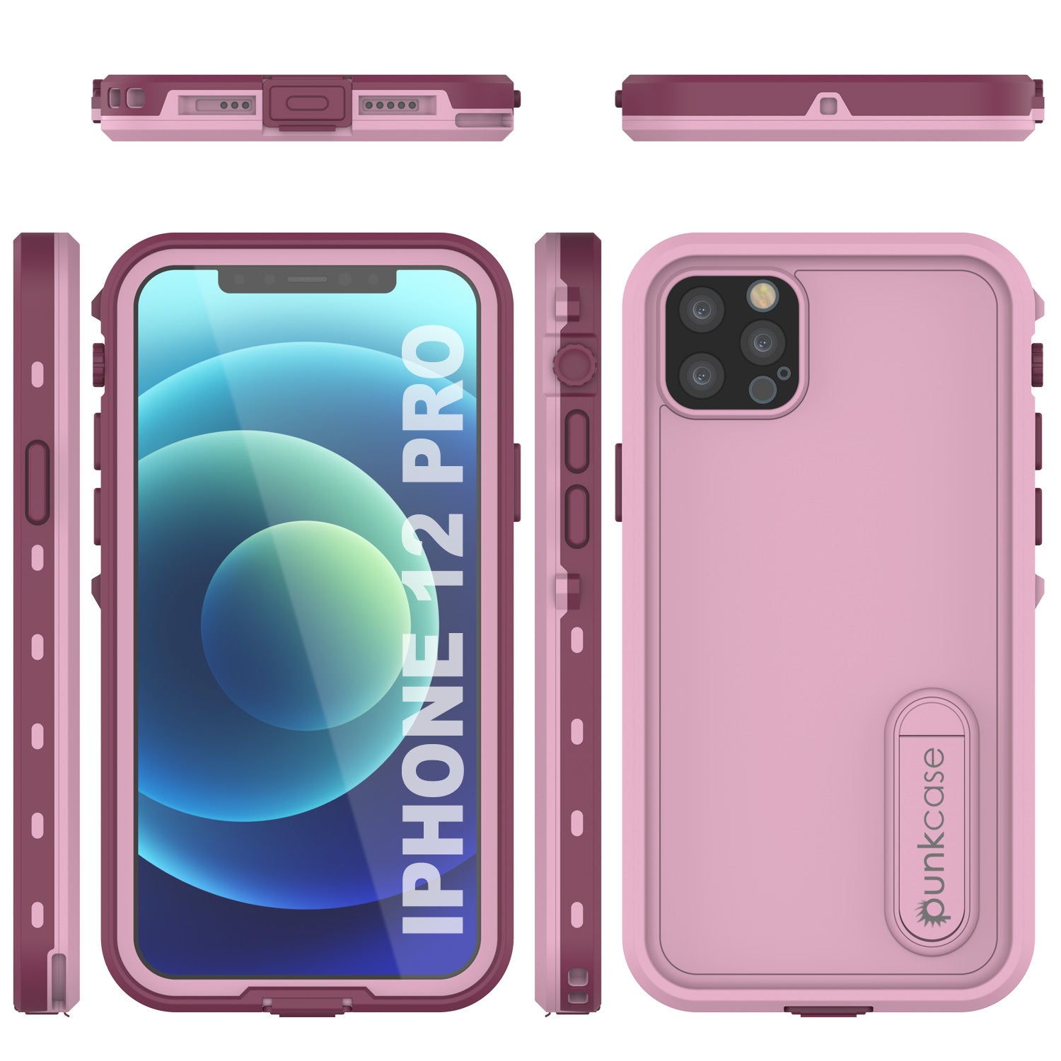iPhone 12 Pro Waterproof Case, Punkcase [KickStud Series] Armor Cover [Pink]