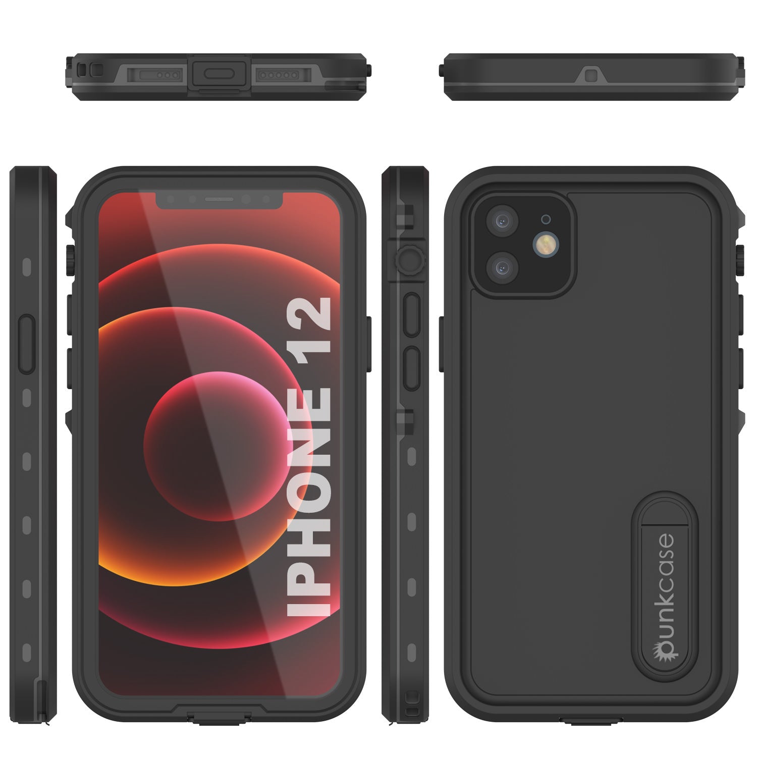 iPhone 12 Waterproof Case, Punkcase [KickStud Series] Armor Cover [Black]
