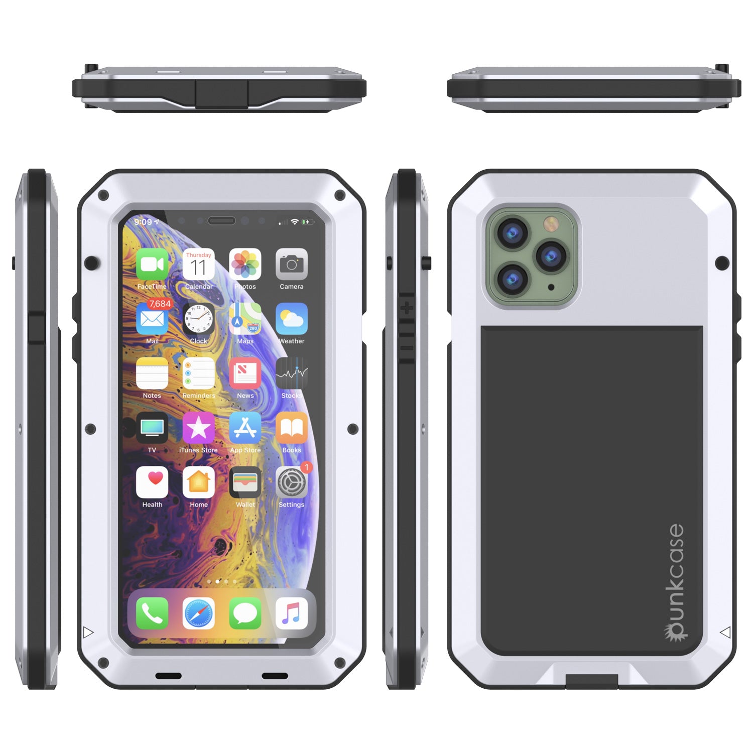iPhone 11 Pro Max Metal Case, Heavy Duty Military Grade Armor Cover [shock proof] Full Body Hard [White]