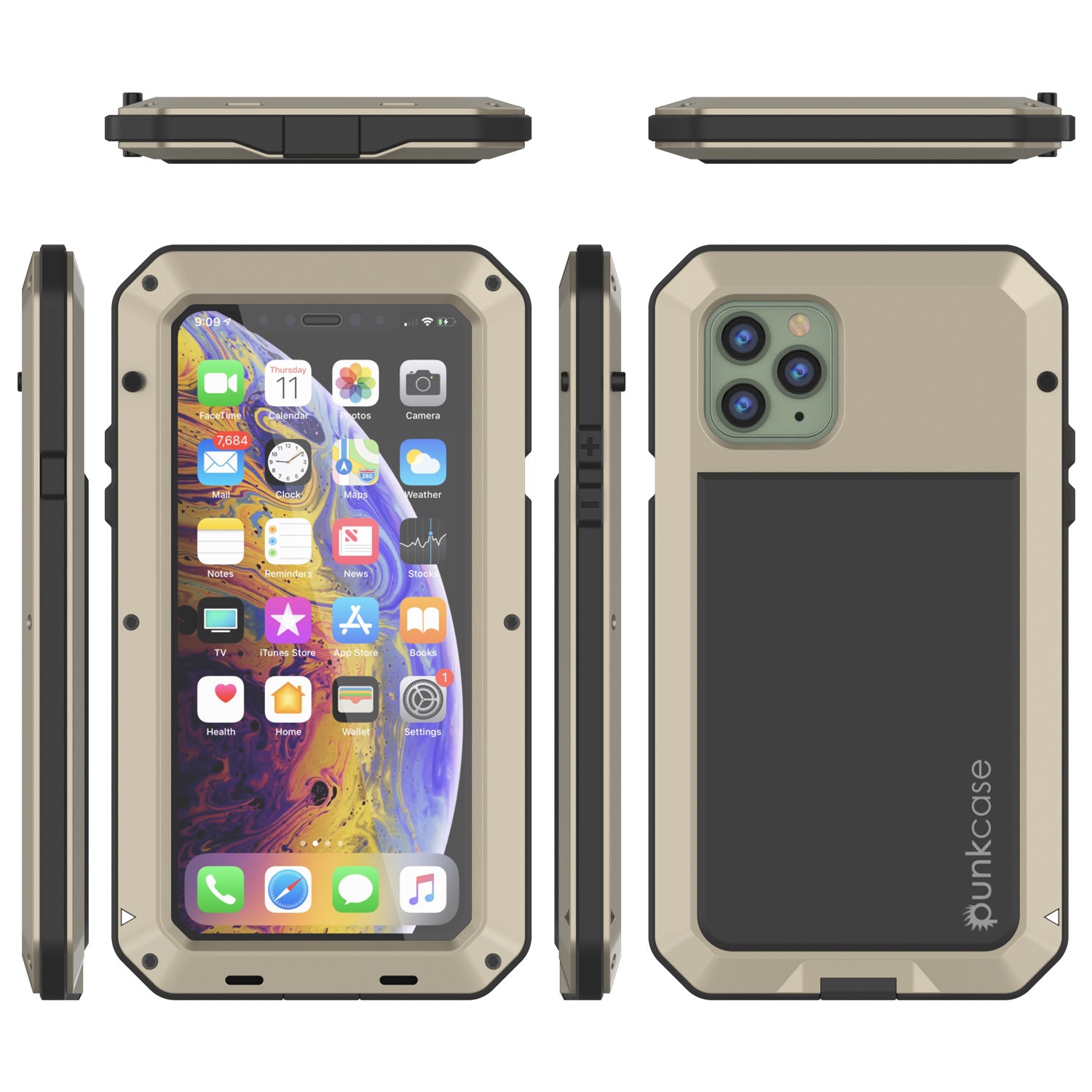 iPhone 11 Pro Max Metal Case, Heavy Duty Military Grade Armor Cover [shock proof] Full Body Hard [Gold]