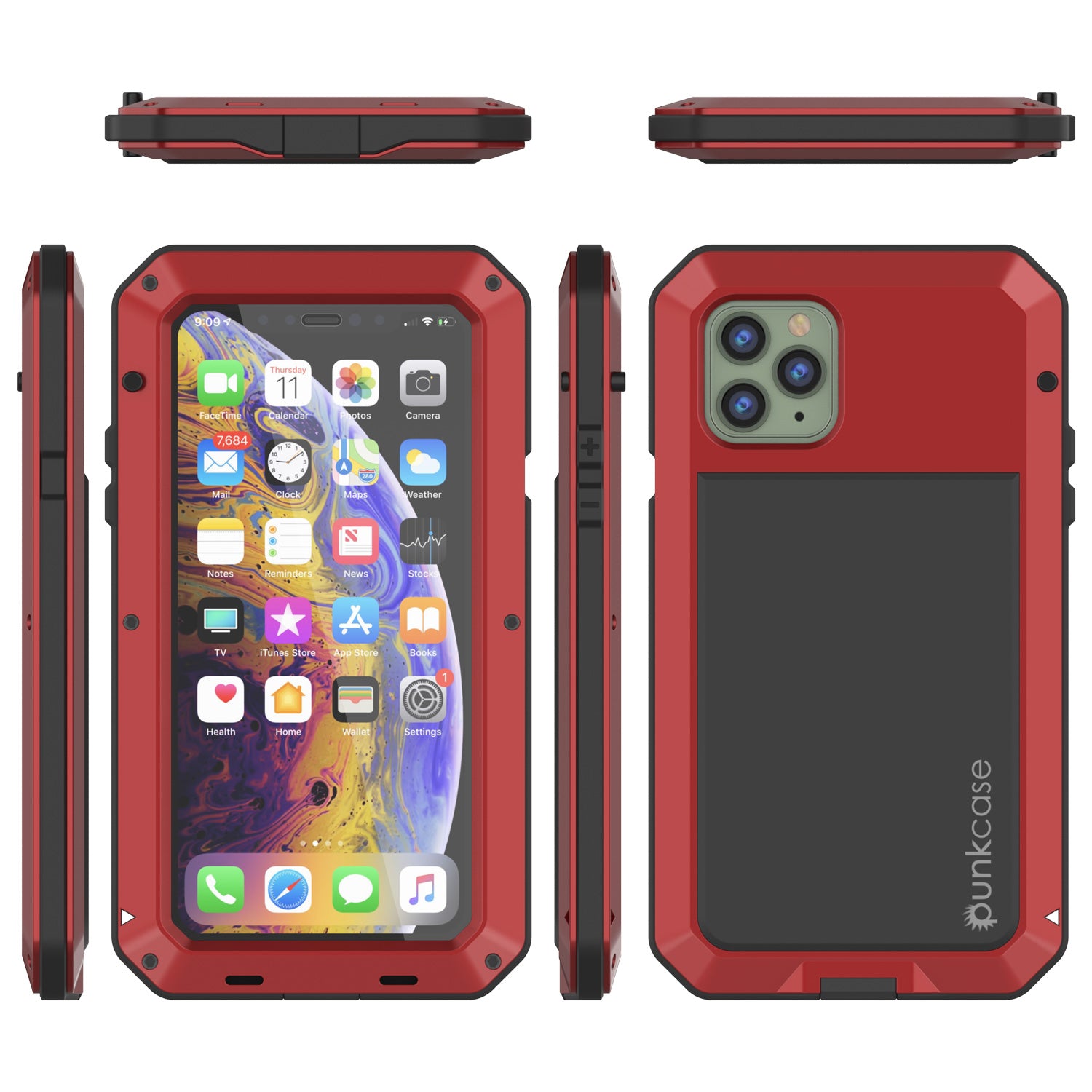 iPhone 11 Pro Max Metal Case, Heavy Duty Military Grade Armor Cover [shock proof] Full Body Hard [Red]