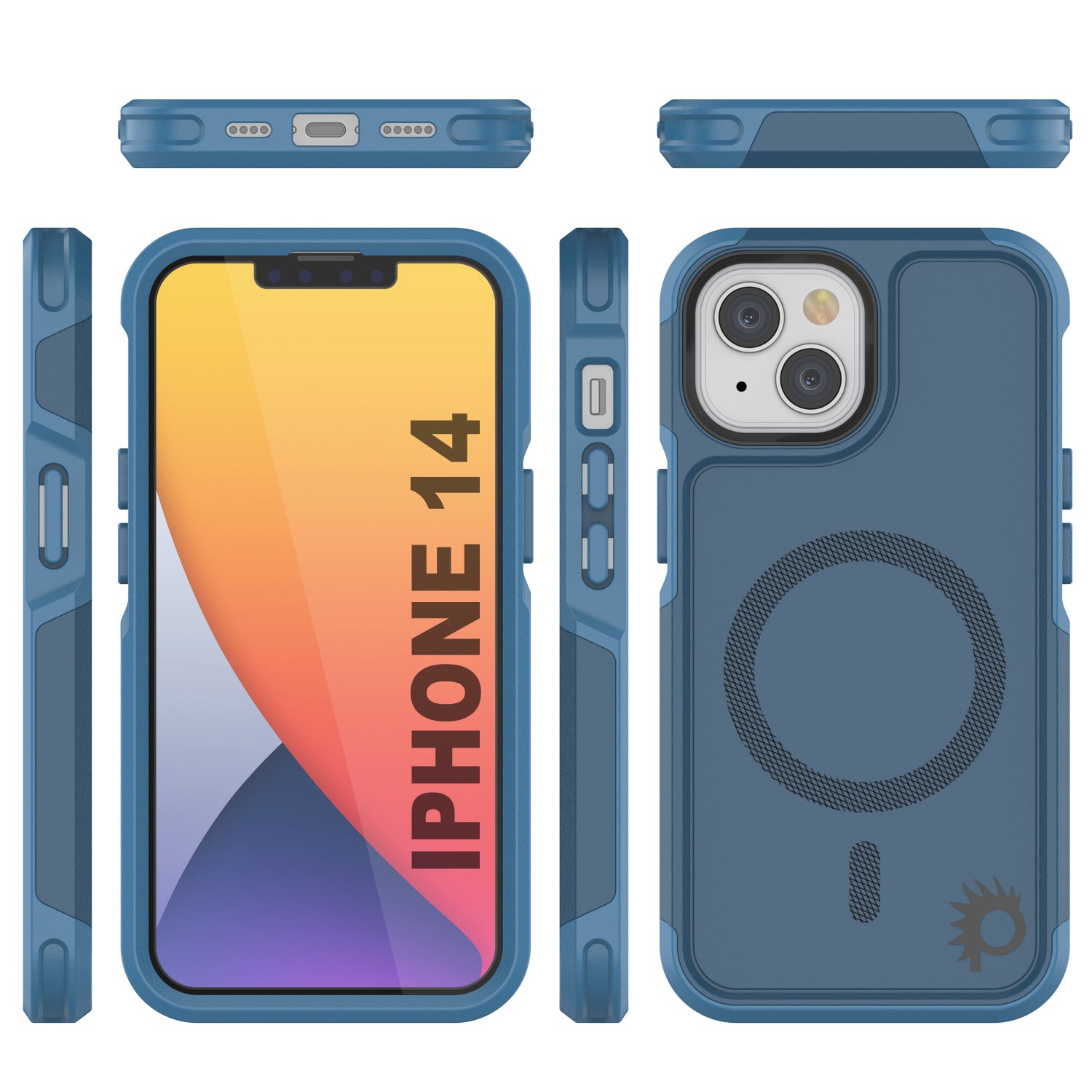 PunkCase iPhone 14 Case, [Spartan 2.0 Series] Clear Rugged Heavy Duty Cover W/Built in Screen Protector [Navy]