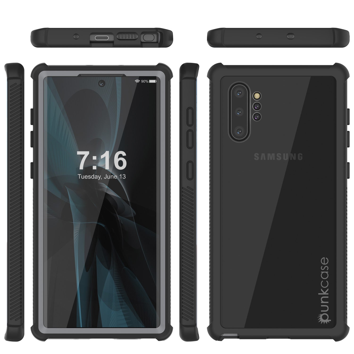 Punkcase Galaxy Note 10+ Plus Case, [Spartan Series] Black Rugged Heavy Duty Cover W/Built in Screen Protector