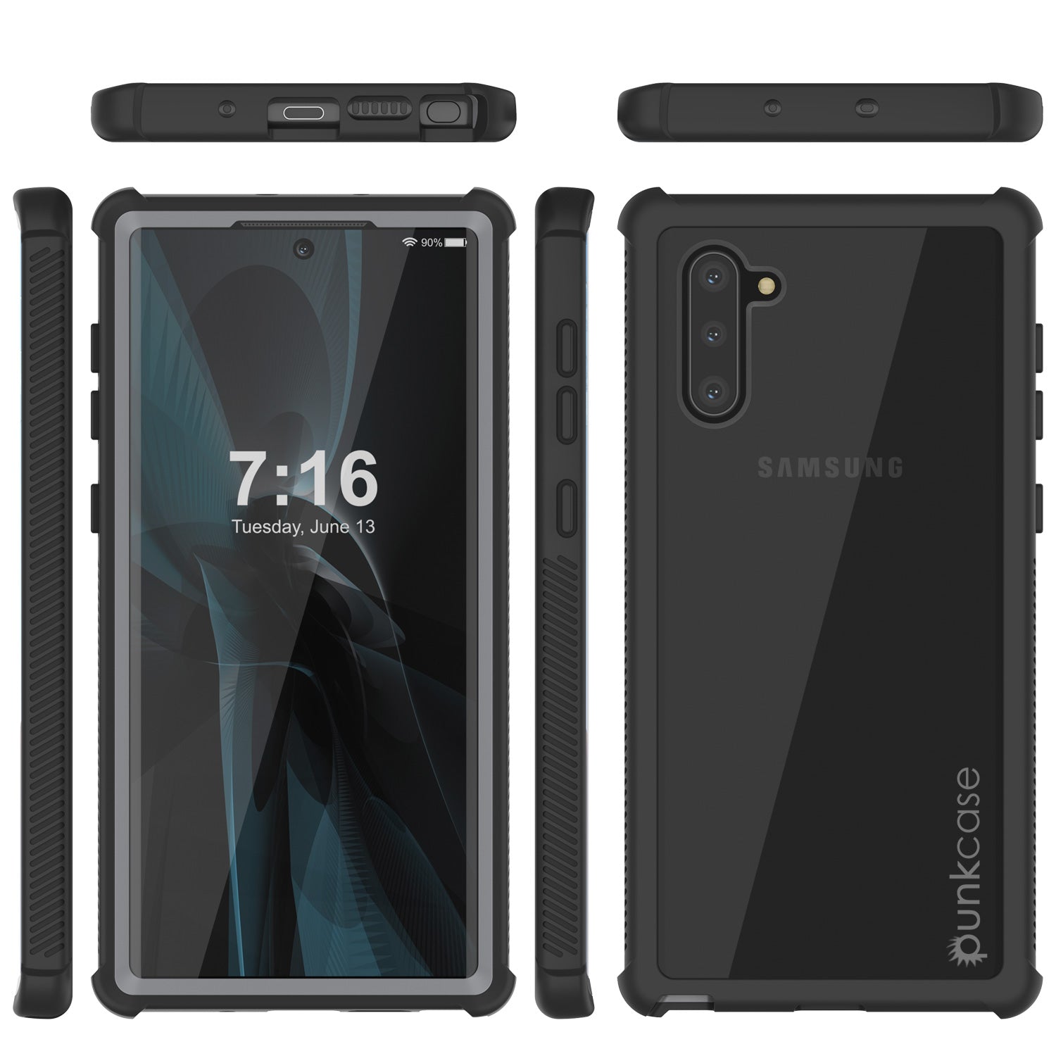 Punkcase Galaxy Note 10 Case, [Spartan Series] Black Rugged Heavy Duty Cover W/Built in Screen Protector